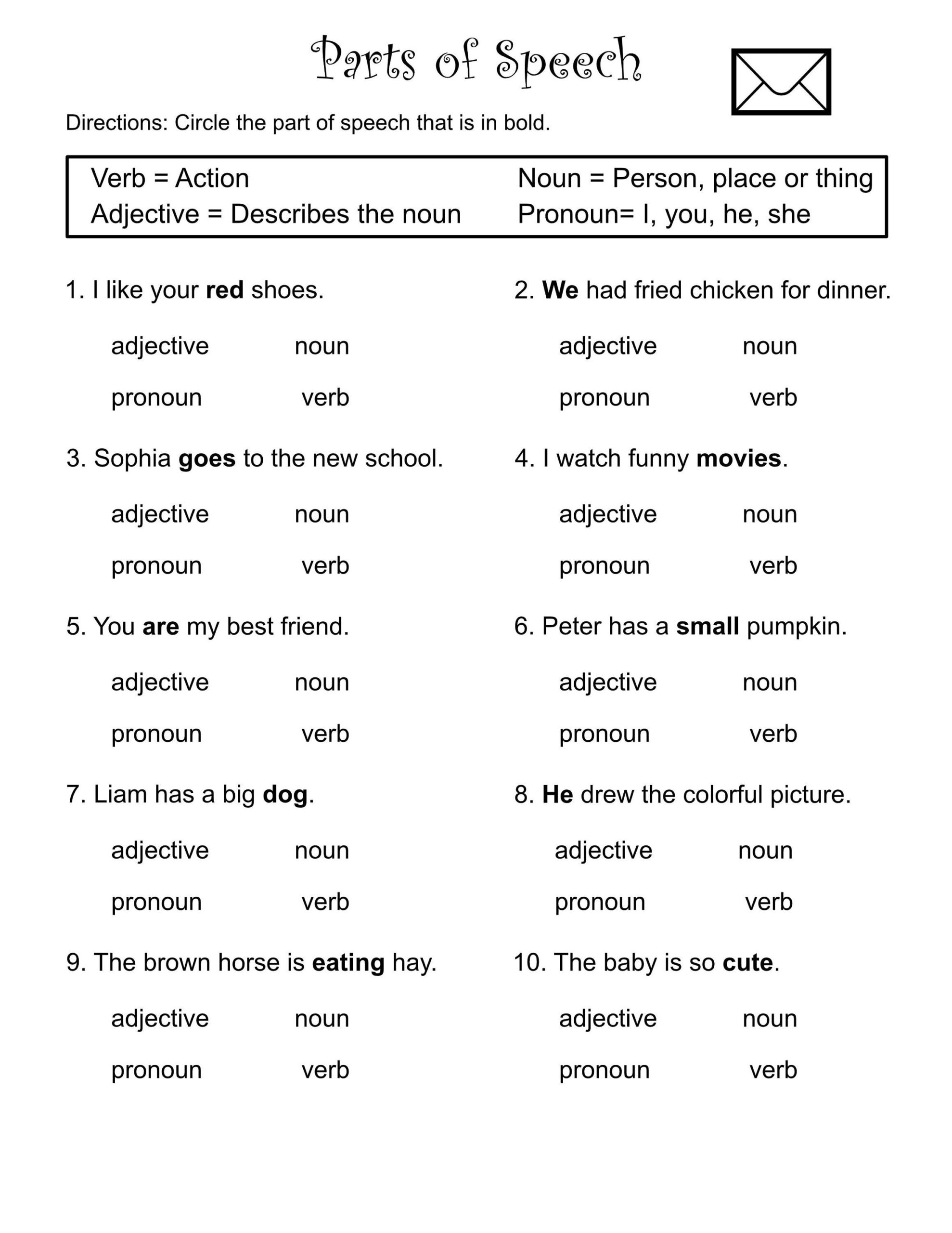 Parts Of Speech Worksheets Grades 1 3 Nouns Verbs printable PDF Etsy