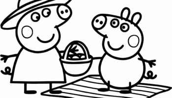 Peppa Pig And George At Picnic Coloring Page Easy Drawing Guides