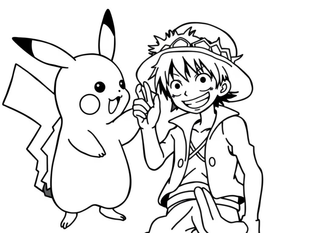 Pikachu And Luffy Coloring Page Free Printable Coloring Page