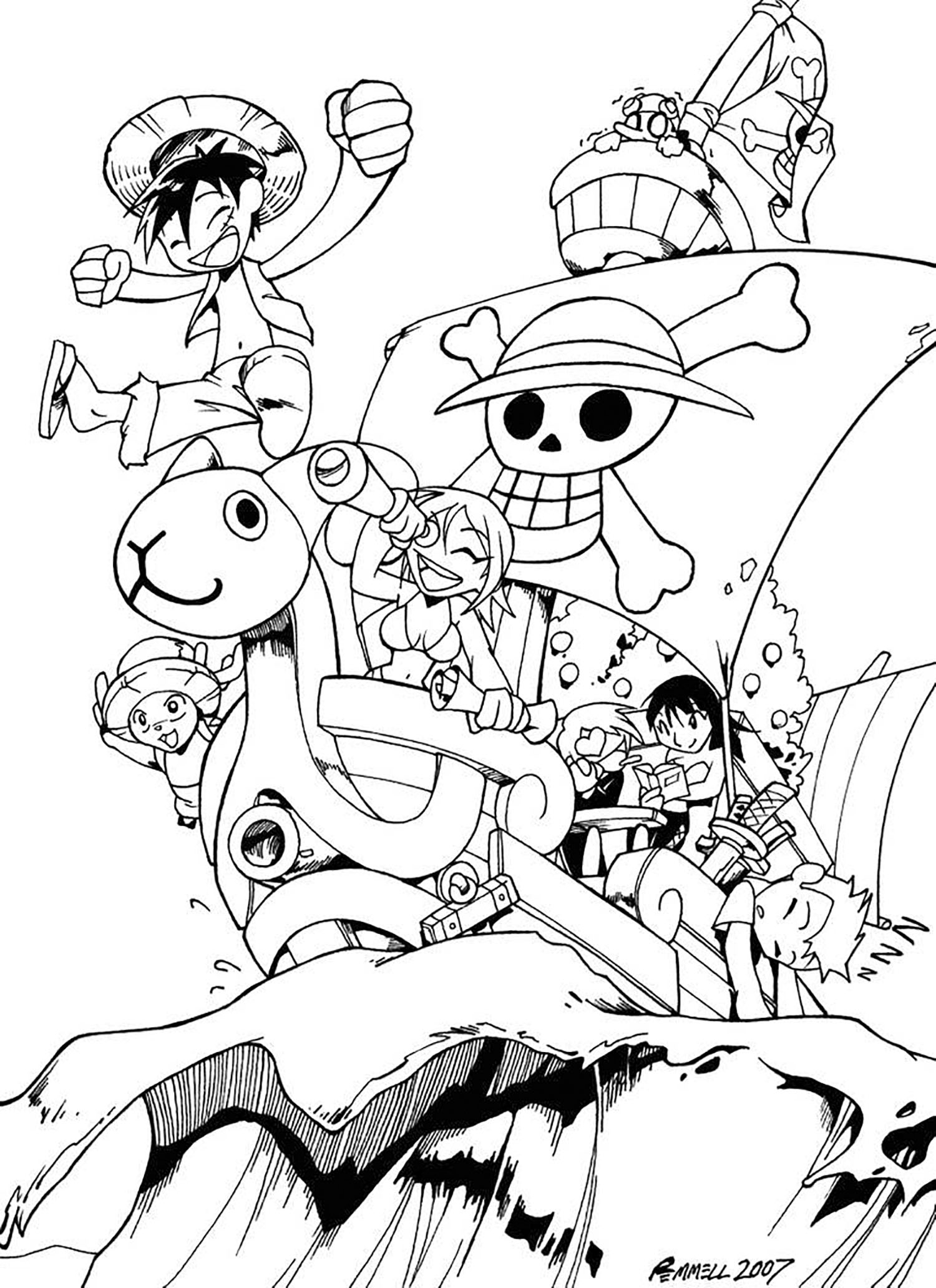 Pirates Reunited In One Boat One Piece Coloring Pages