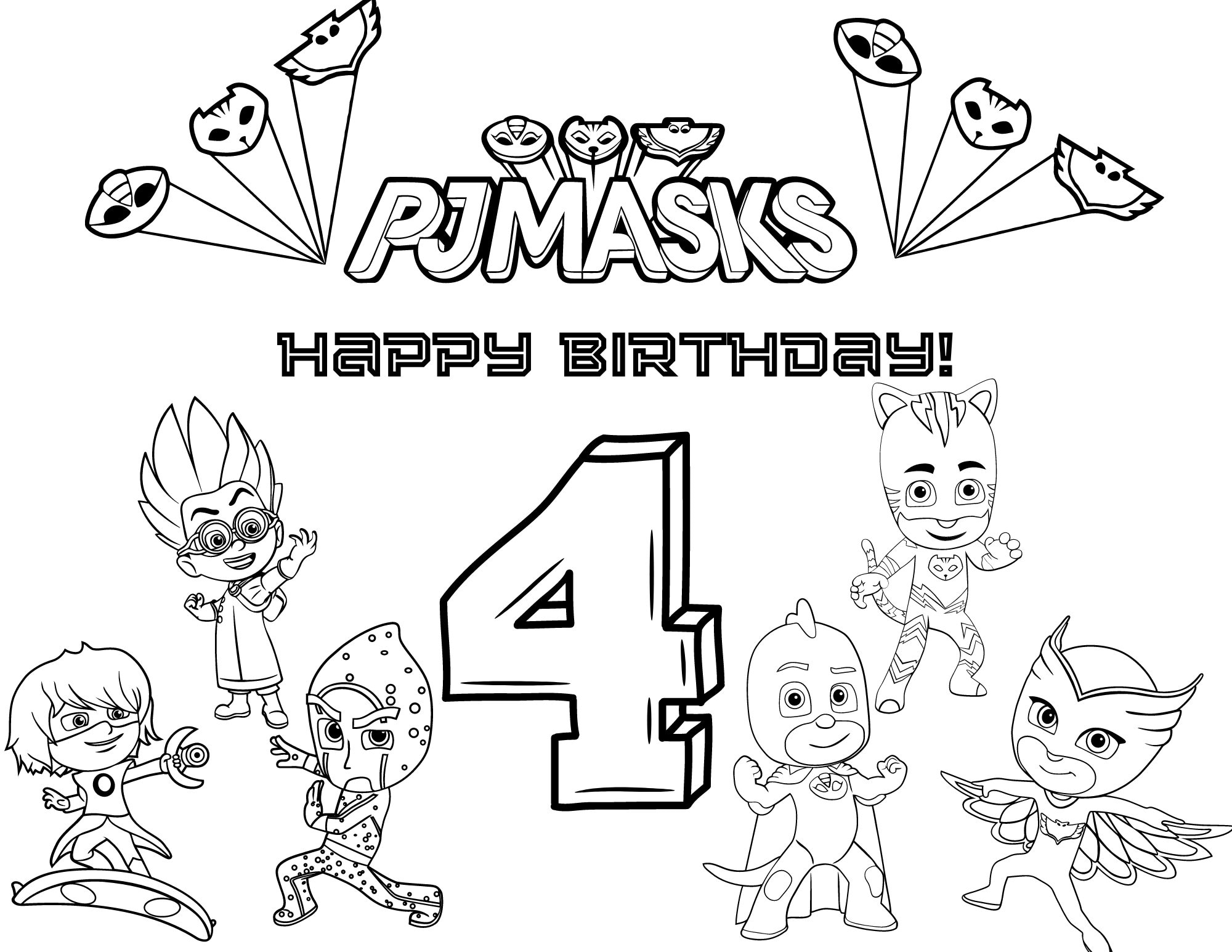 PJ Masks 4thd Birthday Coloring Activity Etsy