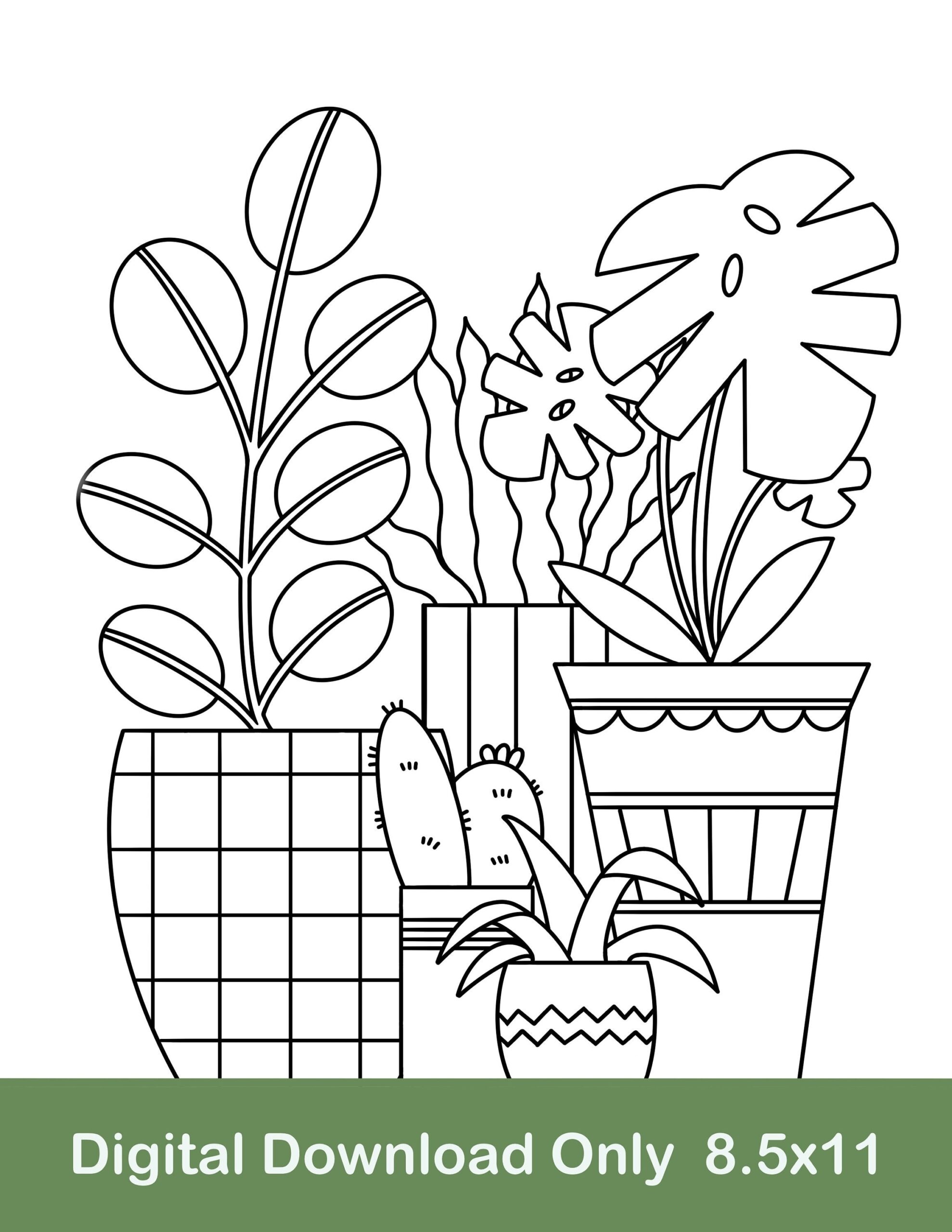 Plant Set Printable Coloring Page Plant Coloring Page Potted Plant Coloring Page Digital Download Etsy