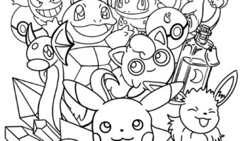 Pokemon Coloring Page Feat Pikachu And Friends With Crystals And Potions Etsy