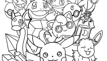 Pokemon Coloring Page Feat Pikachu And Friends With Crystals And Potions Etsy