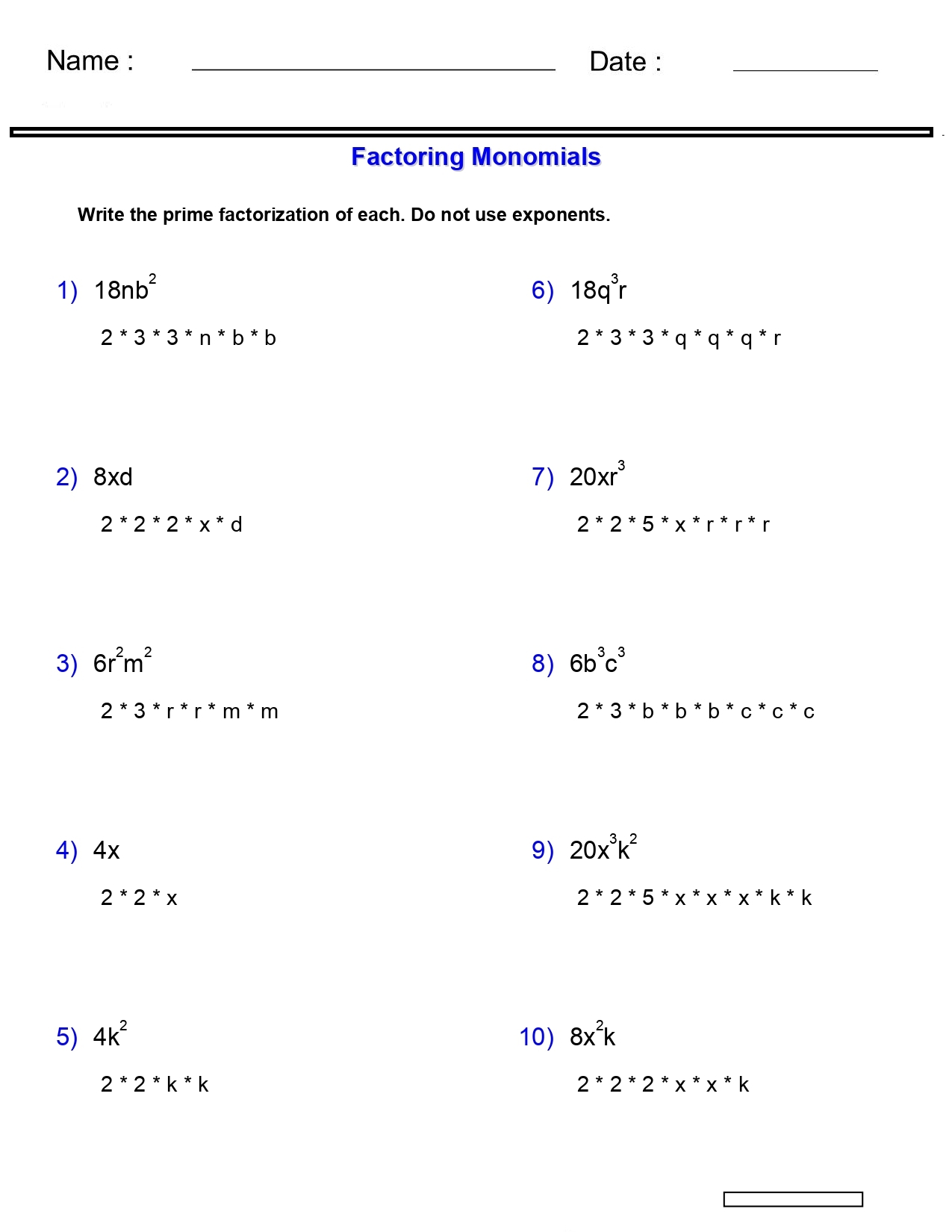 factoring polynomials worksheet