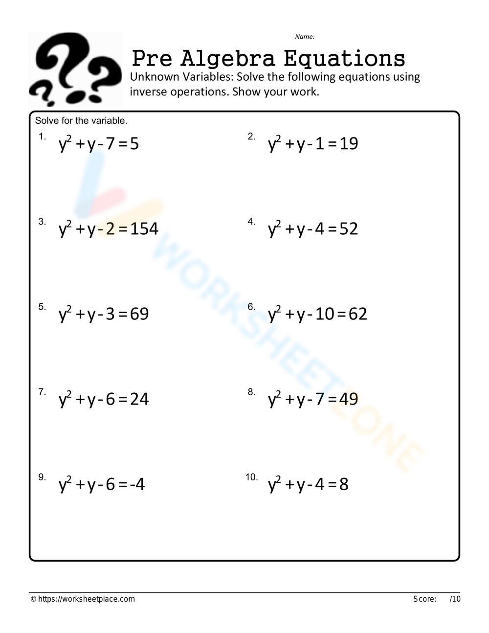 pre algebra worksheets