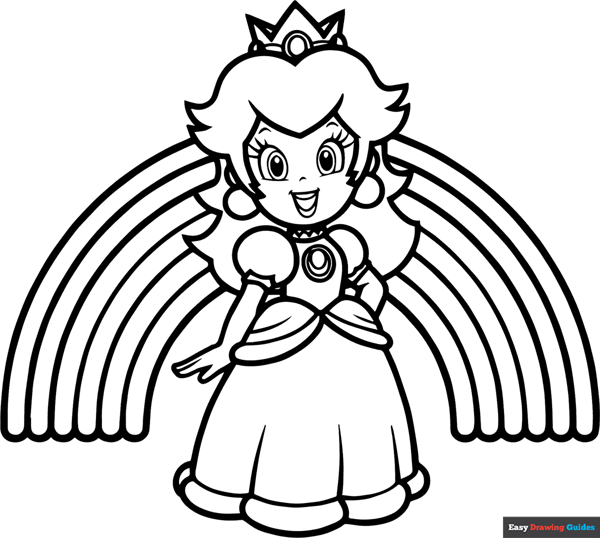 Princess Peach And Rainbow Coloring Page Easy Drawing Guides Princess Peach And Rainbow Coloring Page Easy Drawing Guides