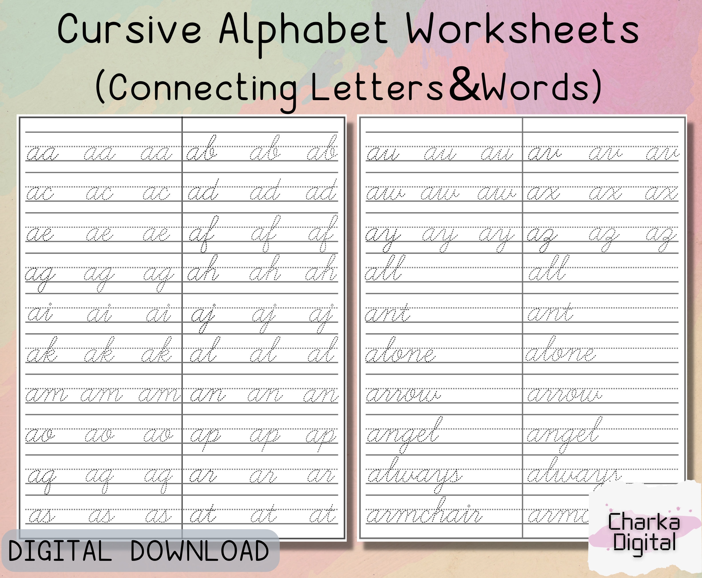 Printable Cursive Alphabet Worksheets Handwriting Practice PDF Etsy