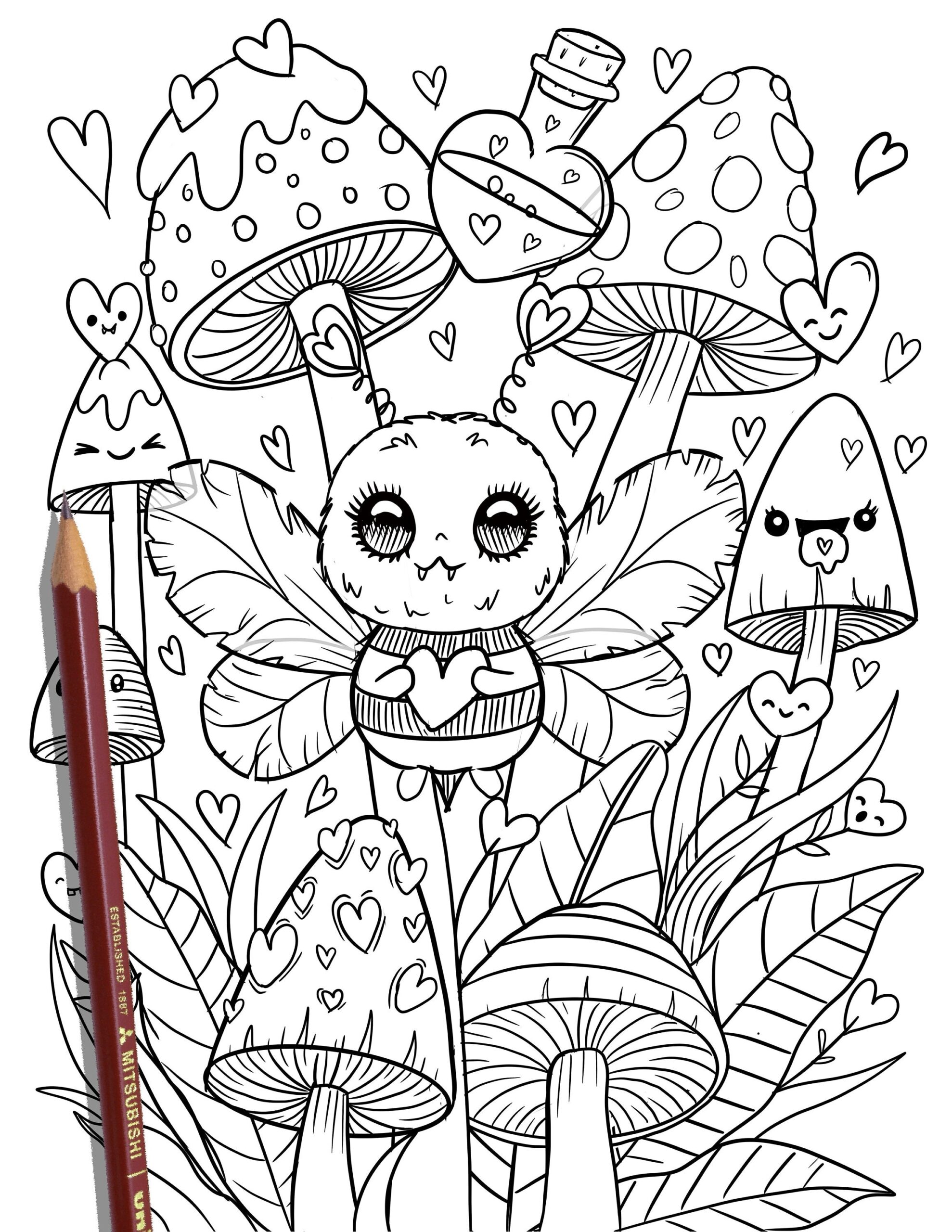 PRINTABLE Cute Kawaii Coloring Page Hand drawn Coloring Sheet Cute Doodles Coloring Page Kids Coloring Page Adult Coloring Etsy New Zealand