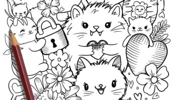 PRINTABLE Cute Kitty Cats Coloring Page Hand drawn Coloring Sheet Cat Doodles Coloring Page Kids Coloring Page Adult Coloring Etsy