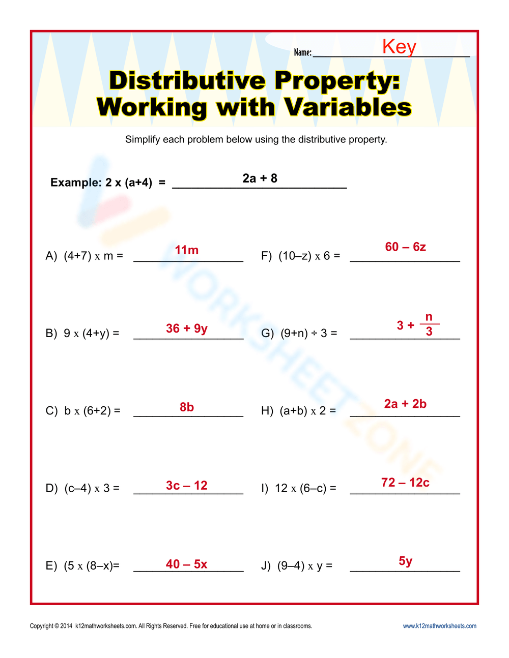 distributive property worksheet