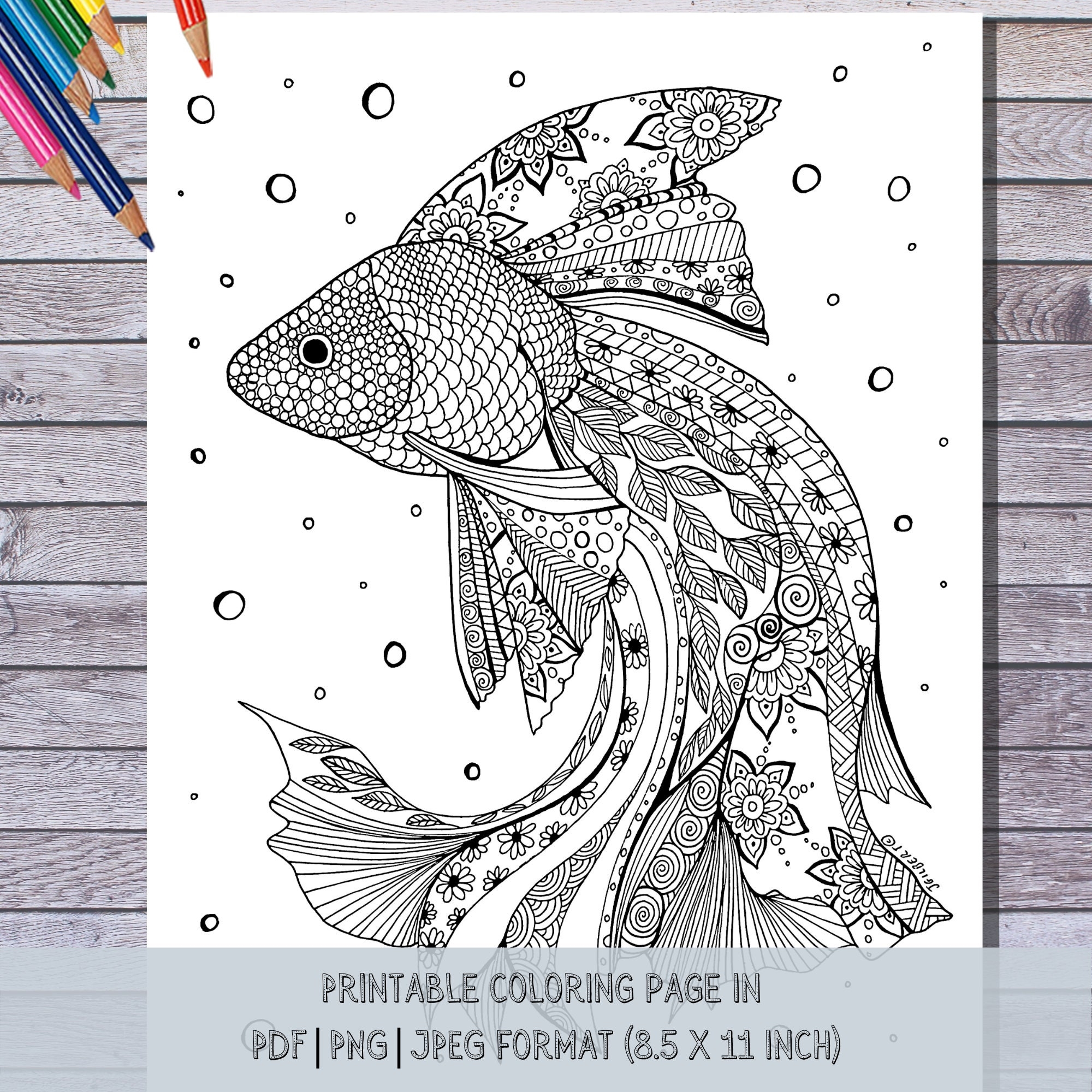 Printable Fish Coloring Page Instant Digital PDF Download Hand Illustrated Coloring Sheets Etsy Printable Fish Coloring Page Instant Digital PDF Download Hand Illustrated Coloring Sheets Etsy