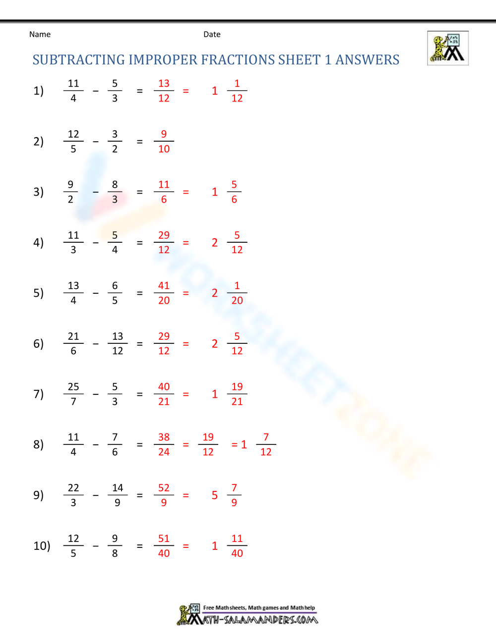 Printable Grade 3 Adding And Subtracting Fractions Worksheets Download
