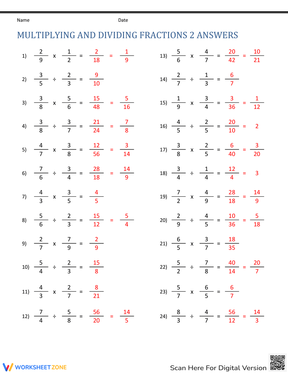 Printable Grade 5 Dividing Fractions Worksheets Download