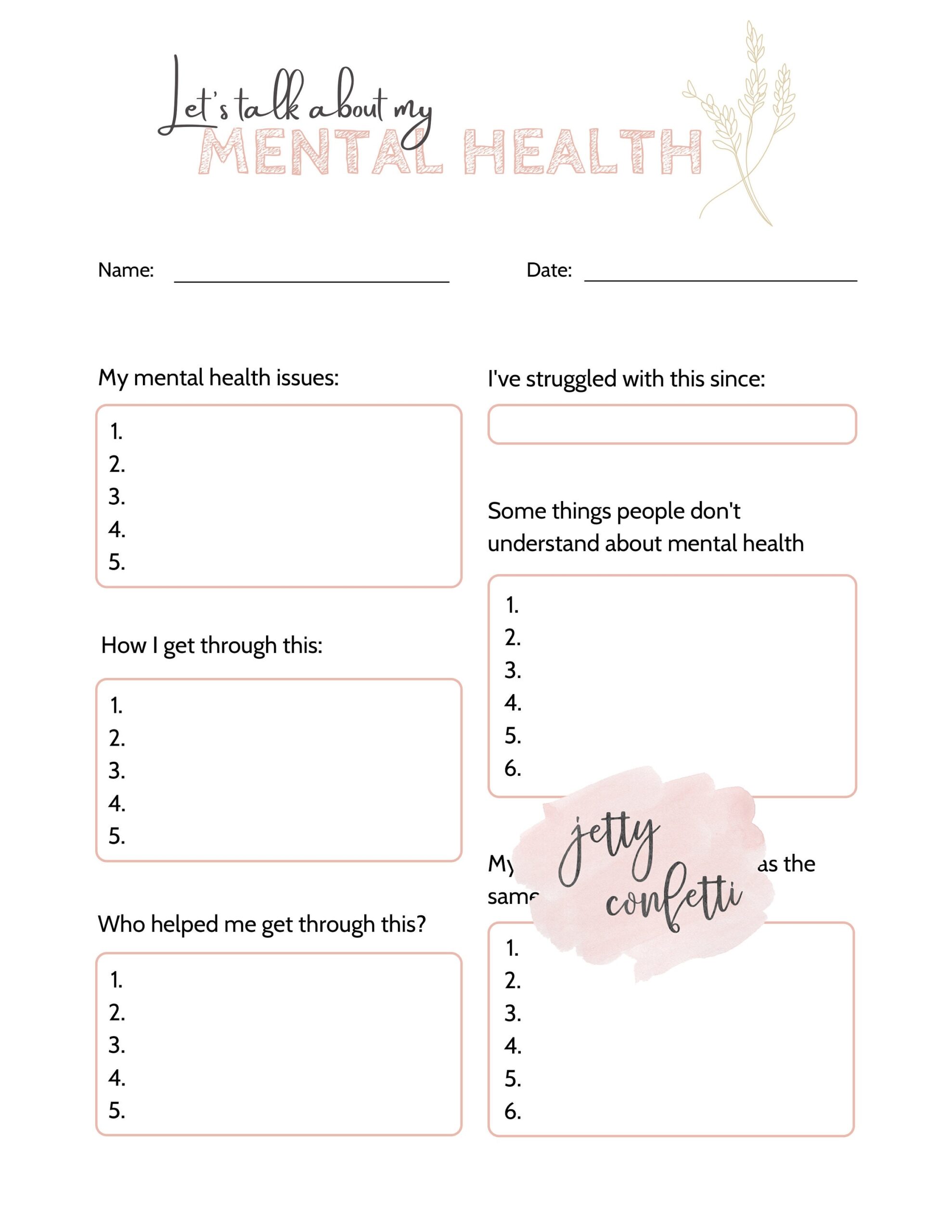 mental health worksheets