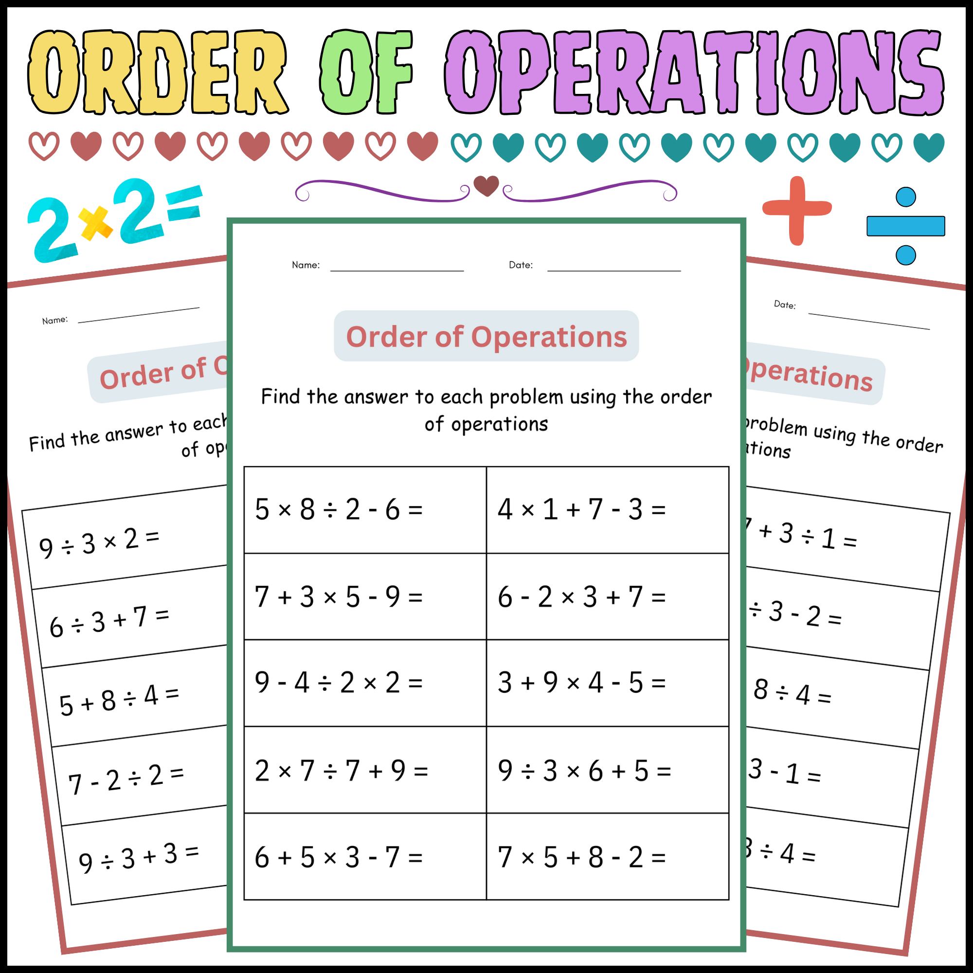 order of operations math worksheets