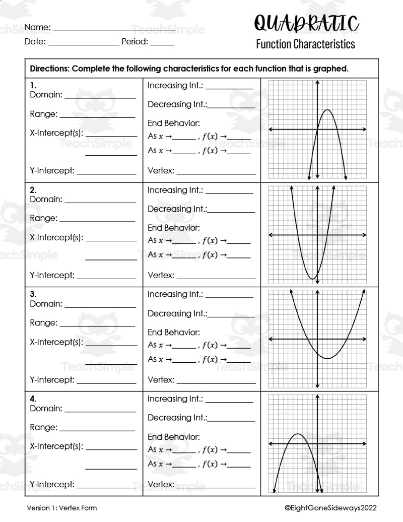 graphing quadratic functions worksheet