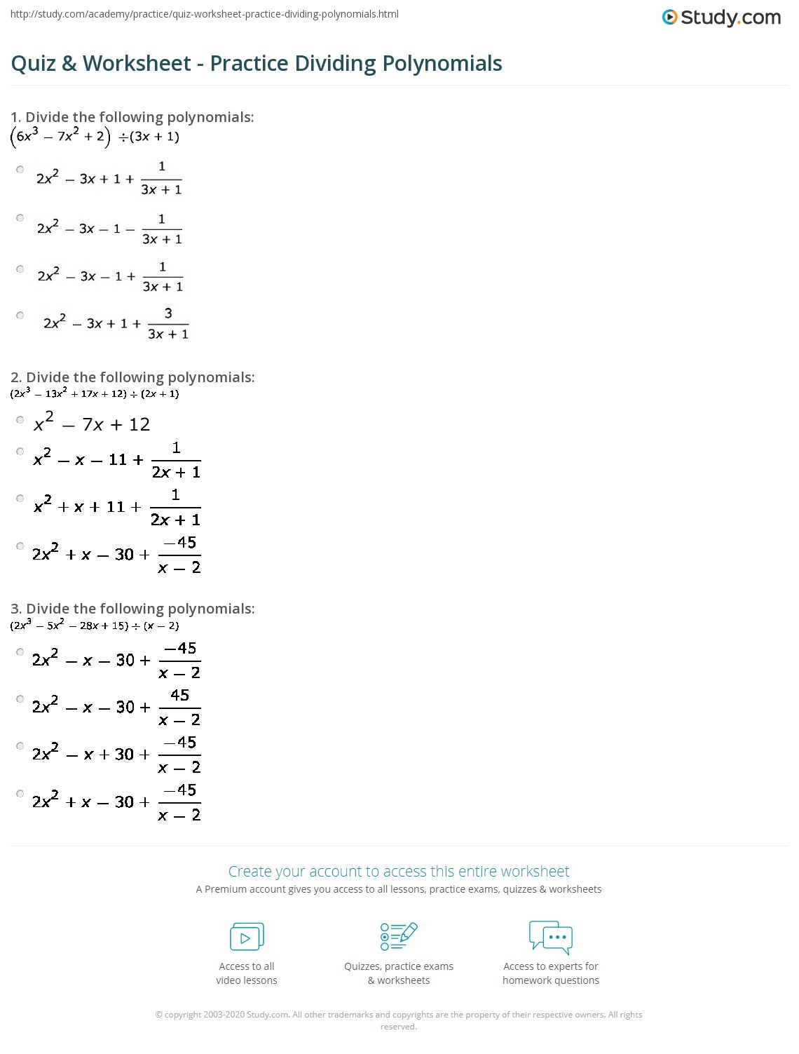 dividing polynomials worksheet