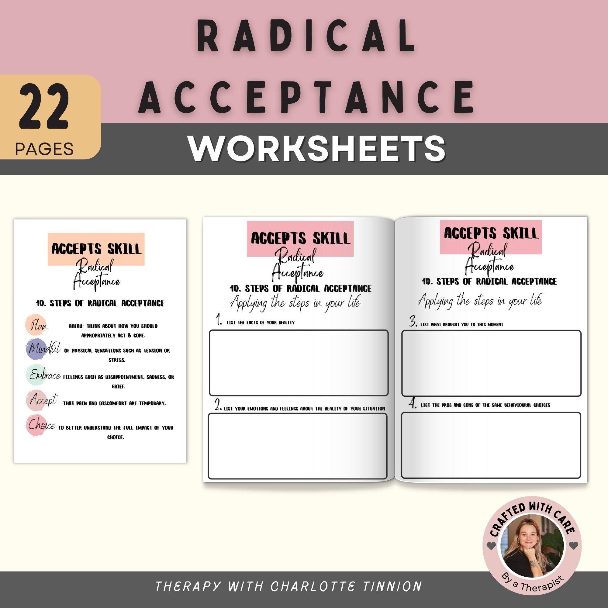 Radical Acceptance Worksheets Distress Tolerance Worksheets DBT Worksheets CBT Worksheets ACT Worksheets Emotional Regulation cptsd Etsy