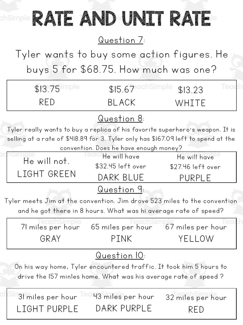 unit rate worksheet