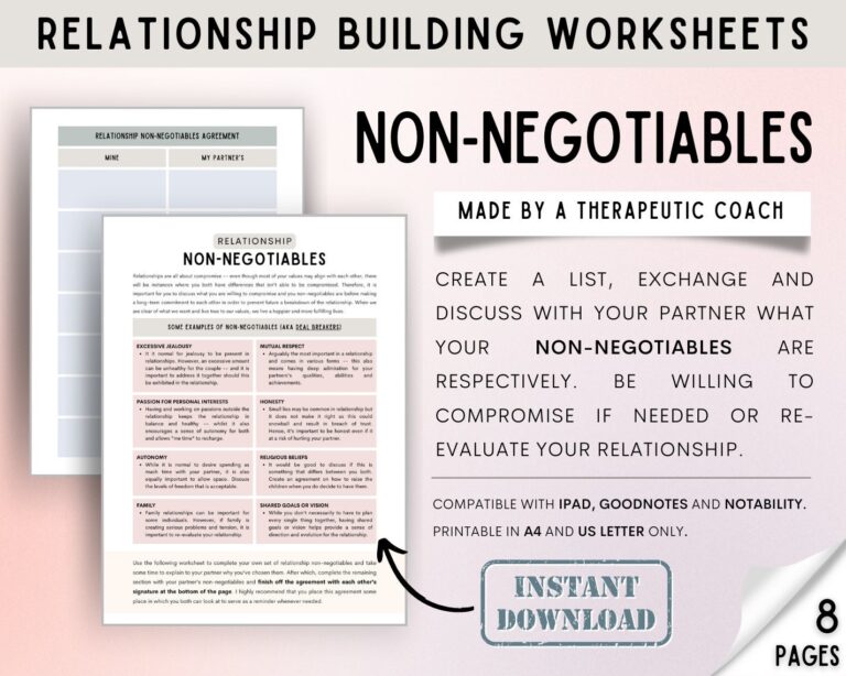 RELATIONSHIP NON NEGOTIABLES Worksheet Relationship Building For Couples Marriage Counselling Couples Therapy Etsy