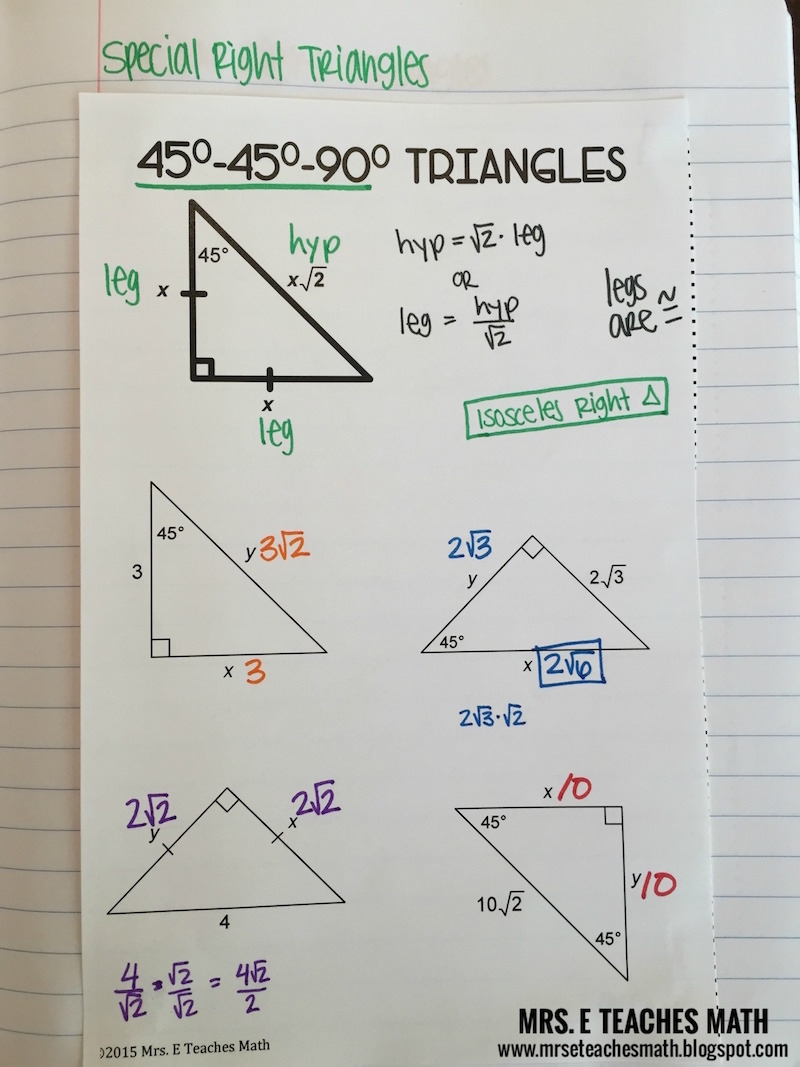 special right triangles worksheet