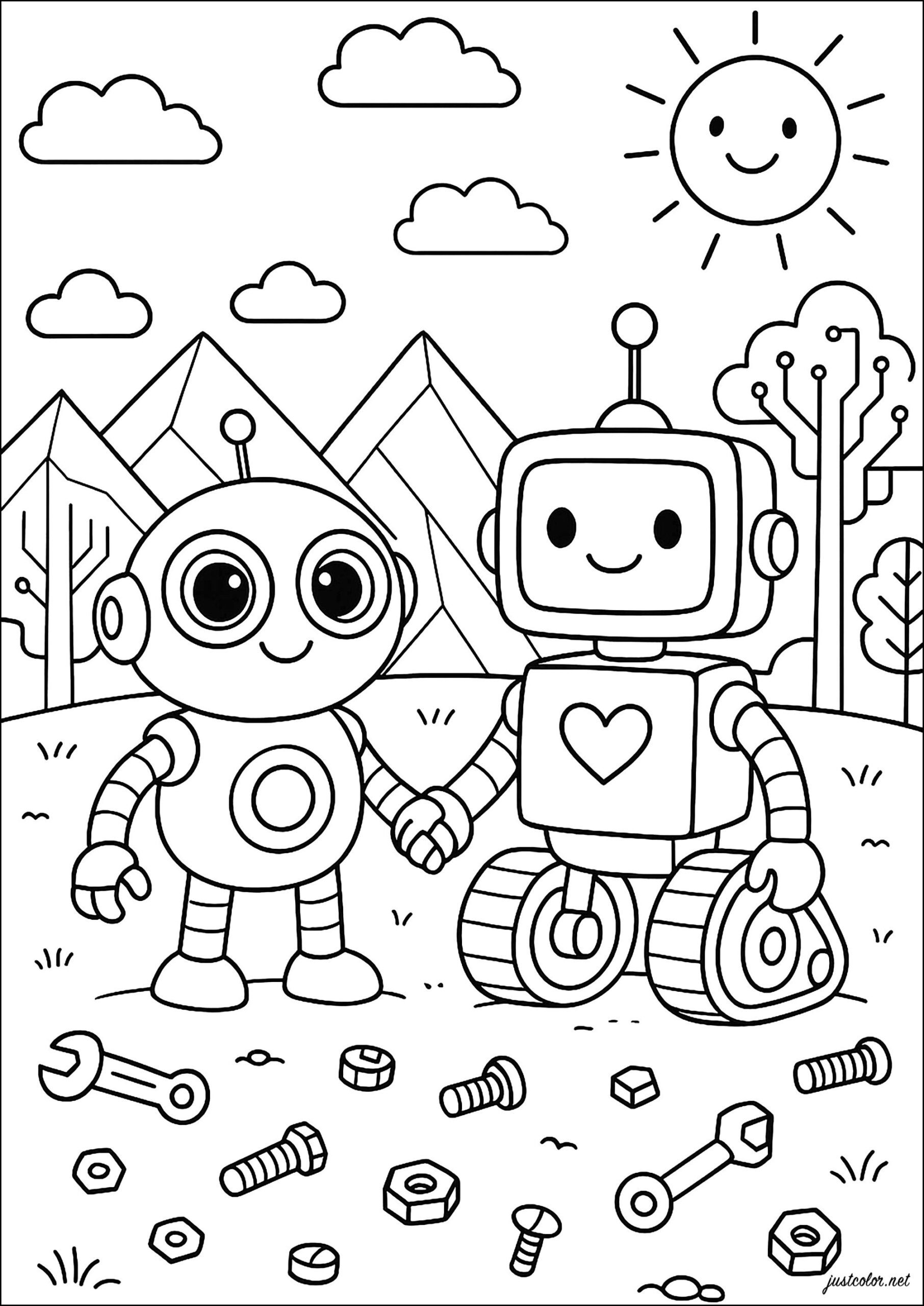 Robot Friends Robot Coloring Pages