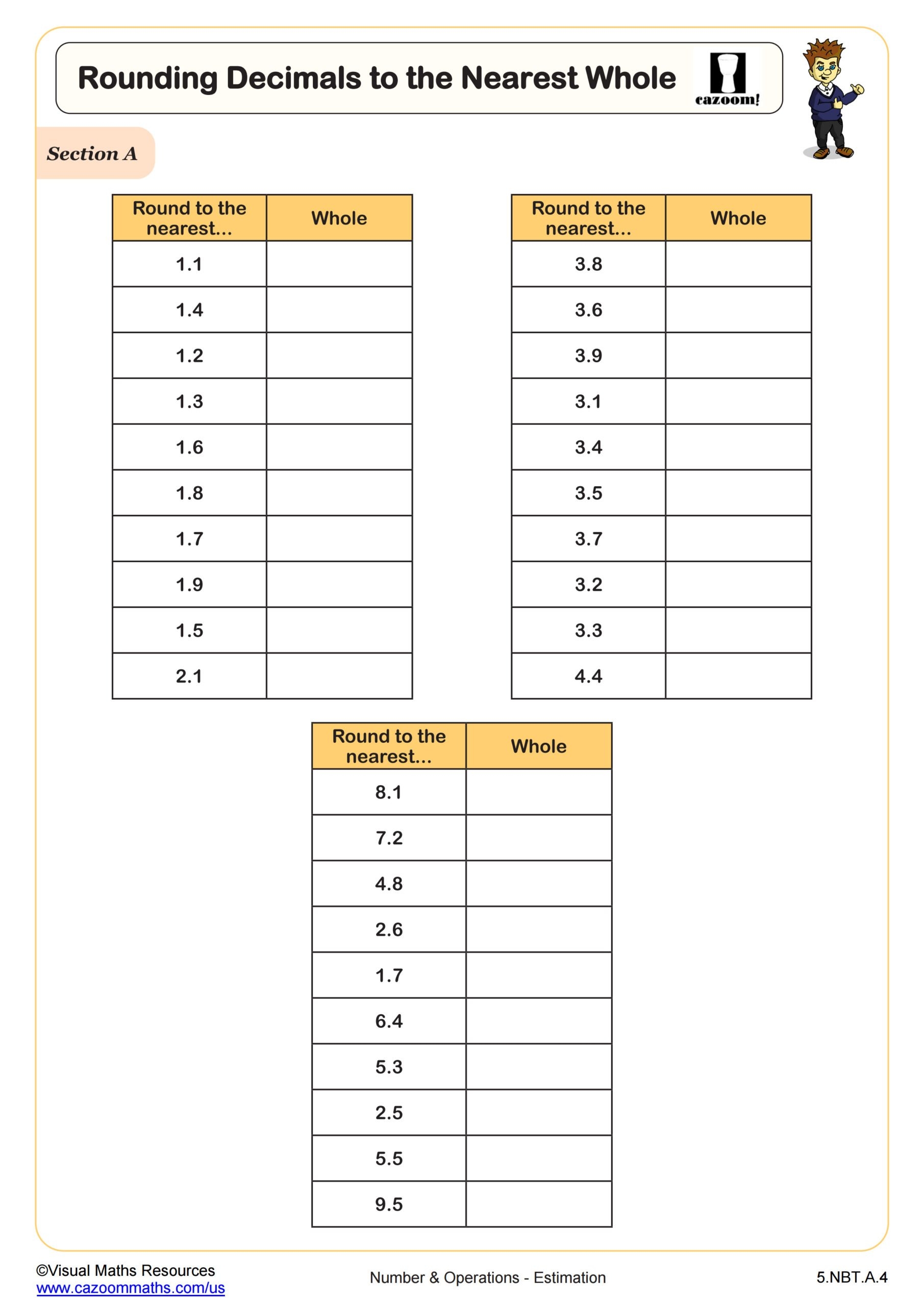 Rounding Decimals To The Nearest Whole Worksheet Fun And Engaging 5th Grade PDF Worksheets