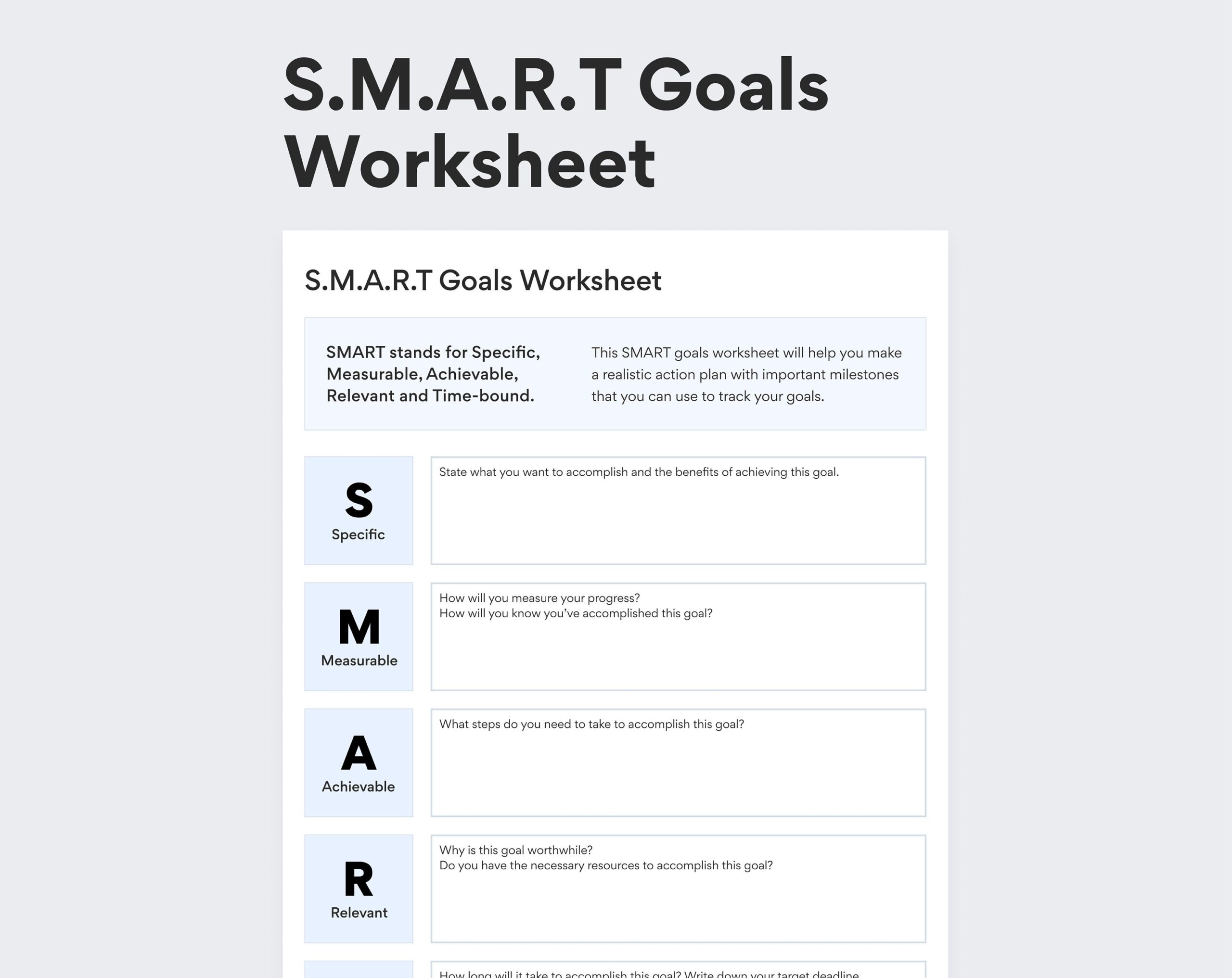 S M A R T Goals Planner Goal Setting Worksheet Printable Goal Planning Sheet PDF Printable DIGITAL DOWNLOAD Etsy