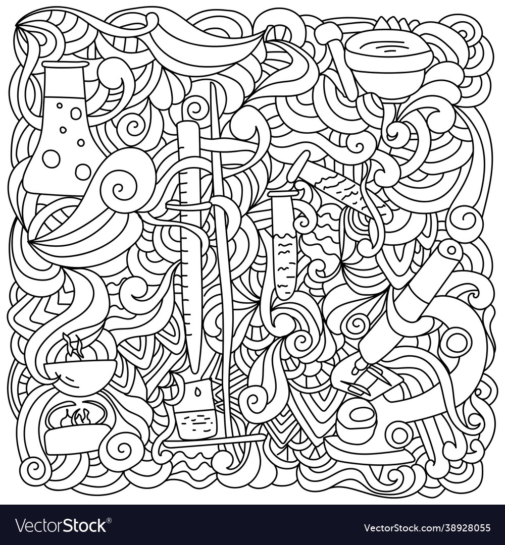 Science Lab Doodles Antistress Coloring Vector Image Science Lab Doodles Antistress Coloring Vector Image