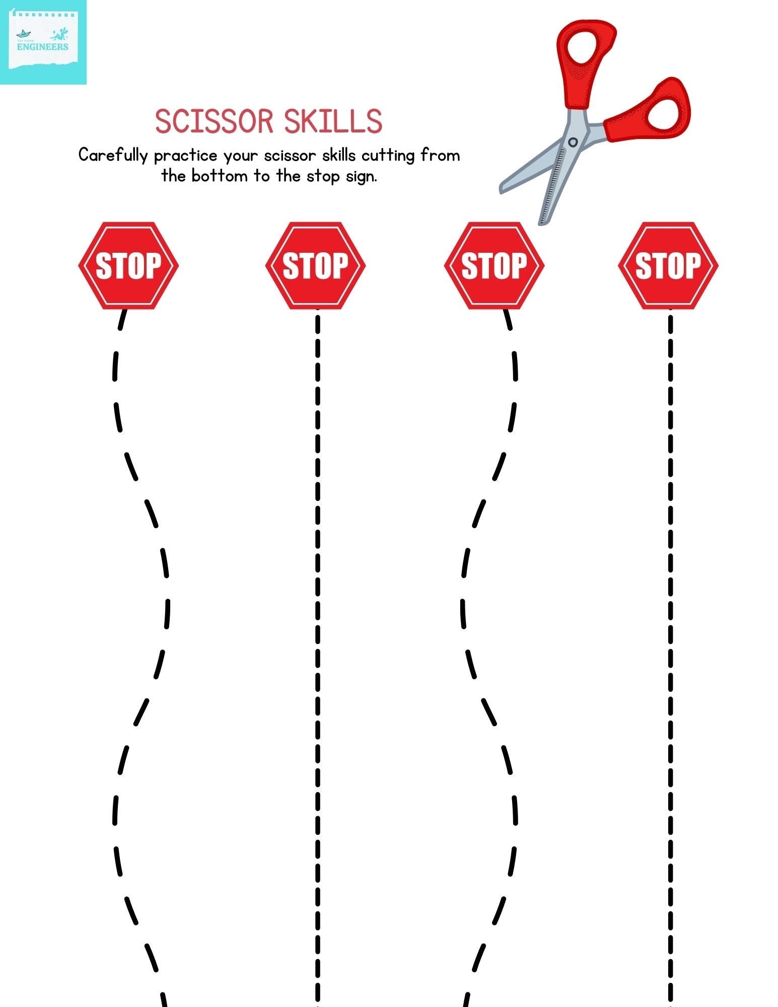 Scissor Skills Worksheet Stop Sign Cutting Practice Etsy