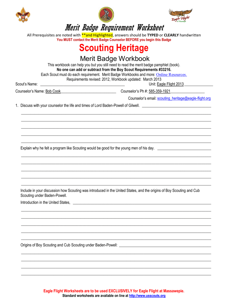 Scouting Heritage Merit Badge Worksheet