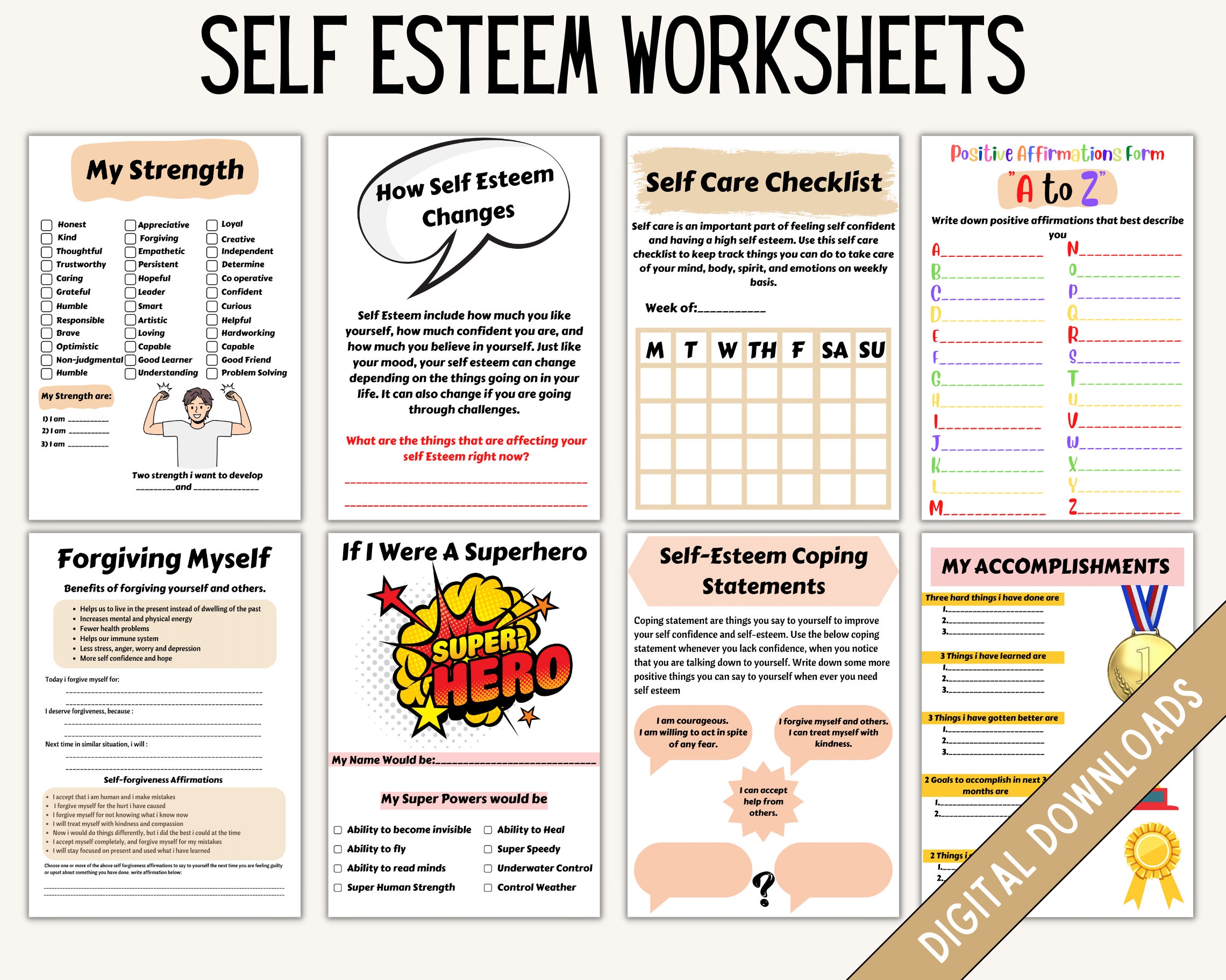 Self Esteem Workbook Self Esteem Journal CBT Worksheets Therapy Worksheets DBT Workbook Anxiety Workbook Therapy Tools PDF Etsy