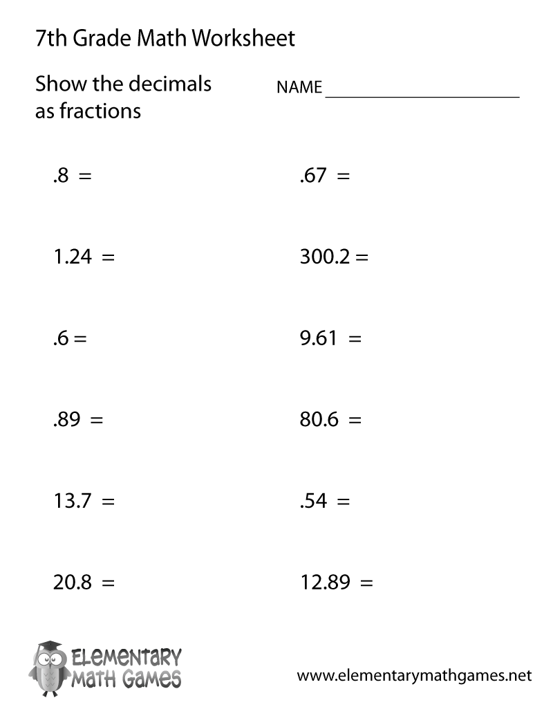 7th grade worksheets