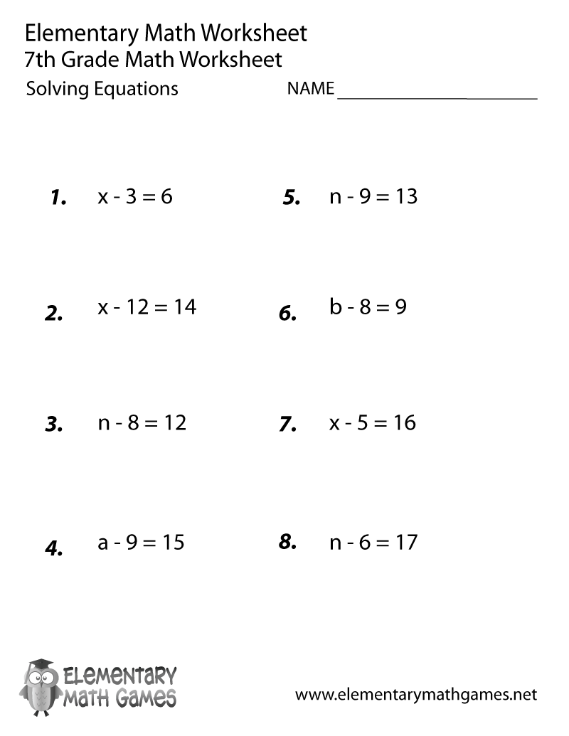 solving equations worksheet