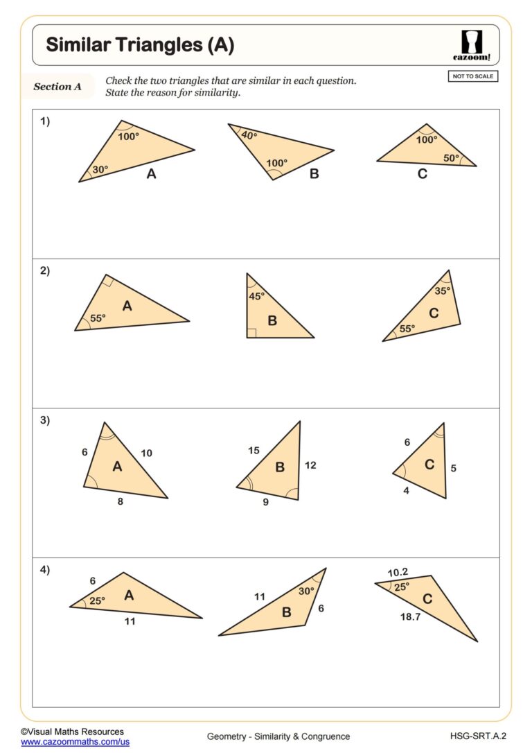 Similar Triangles A Worksheet PDF Printable Geometry Worksheet