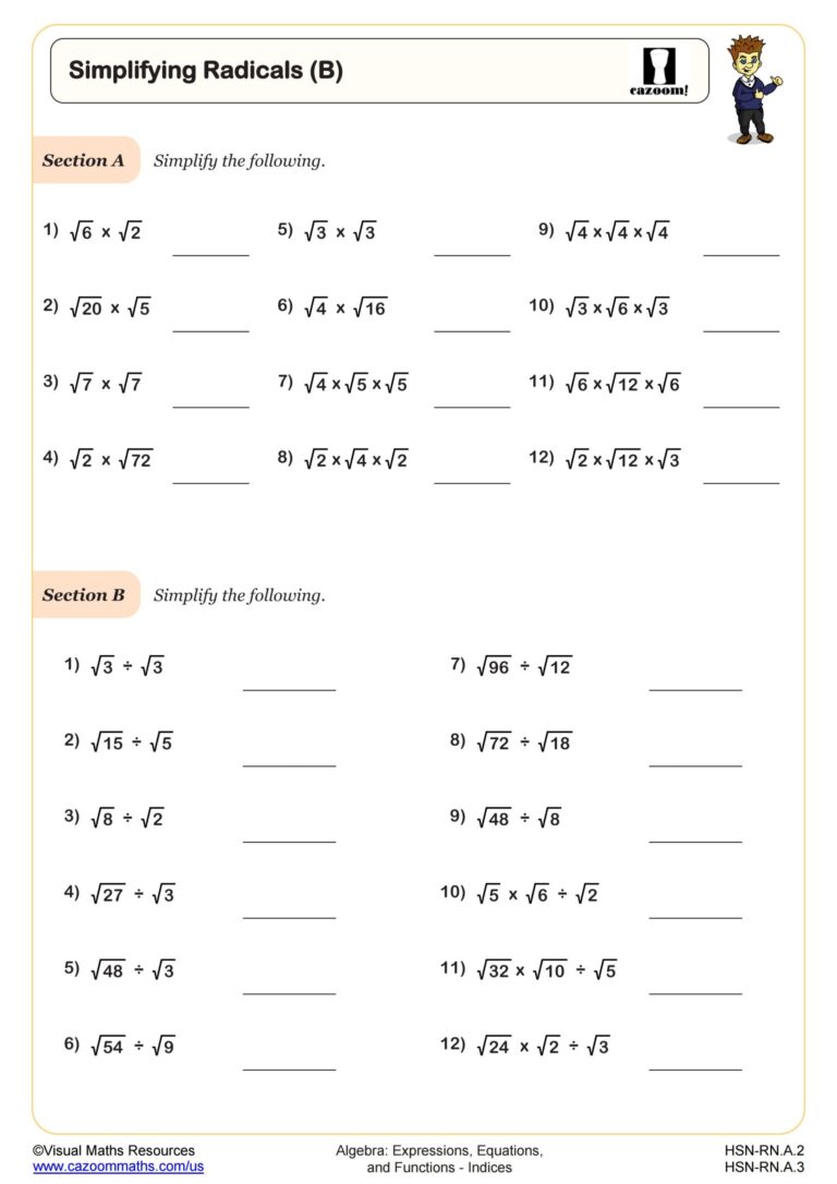 Simplifying Radicals B Worksheet Fun And Engaging Algebra I PDF Worksheets