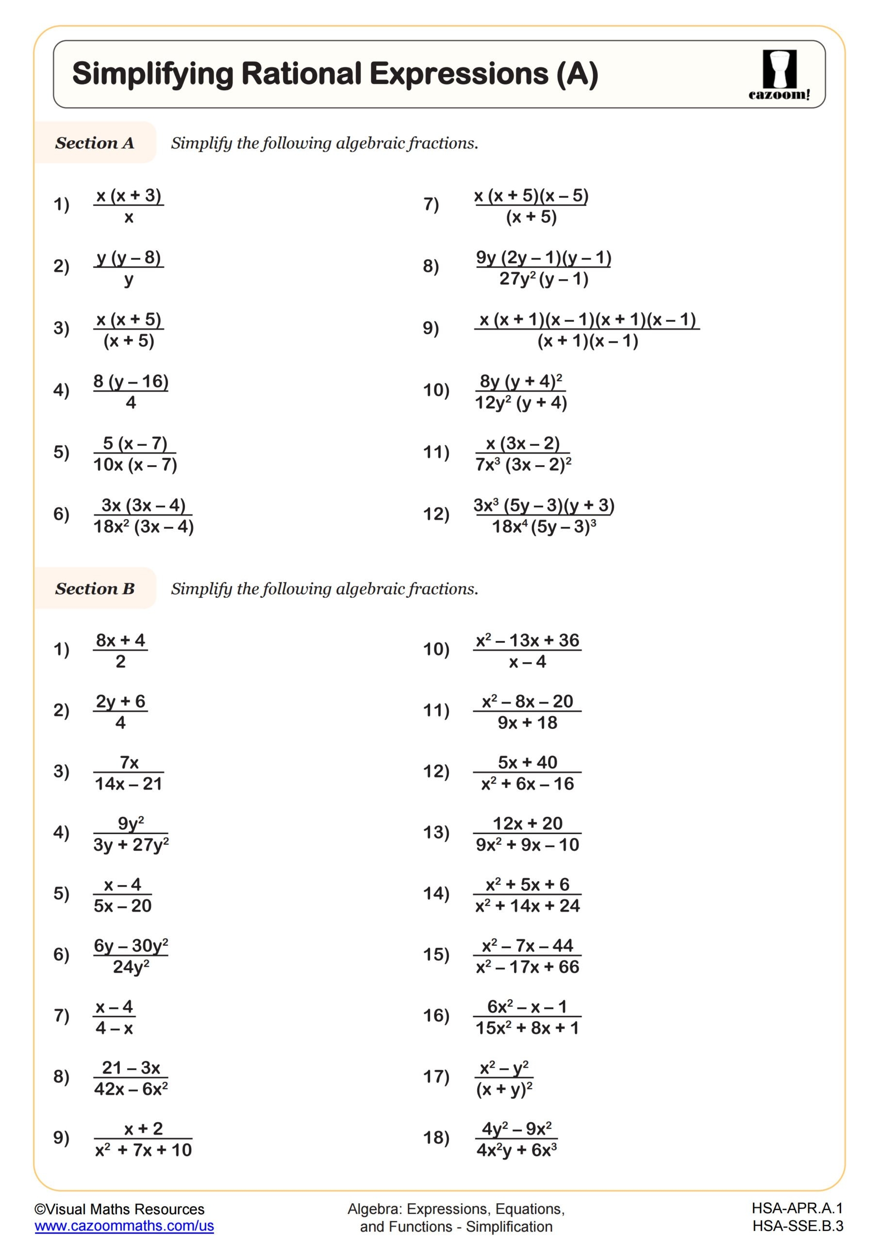 simplifying expressions worksheet