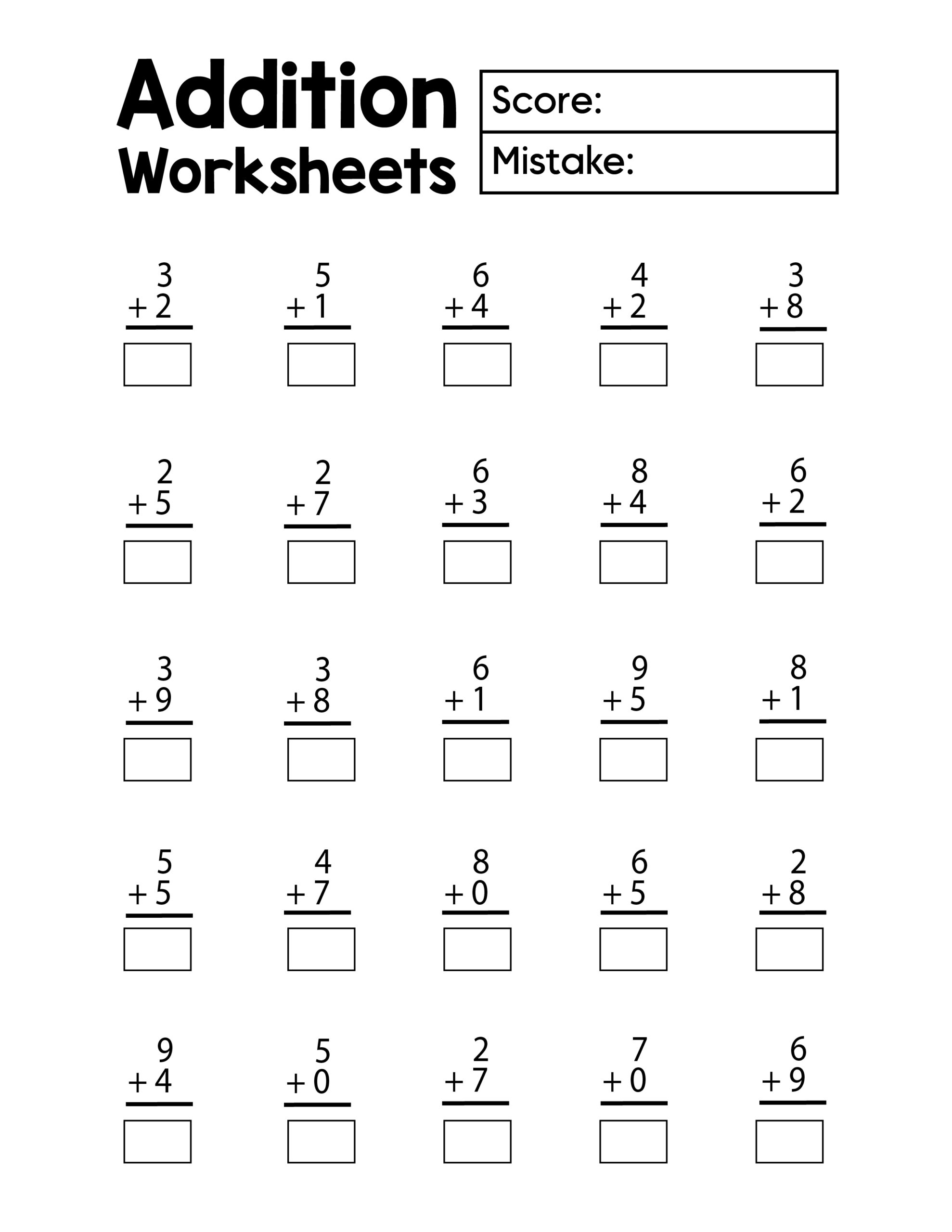 simple addition worksheets