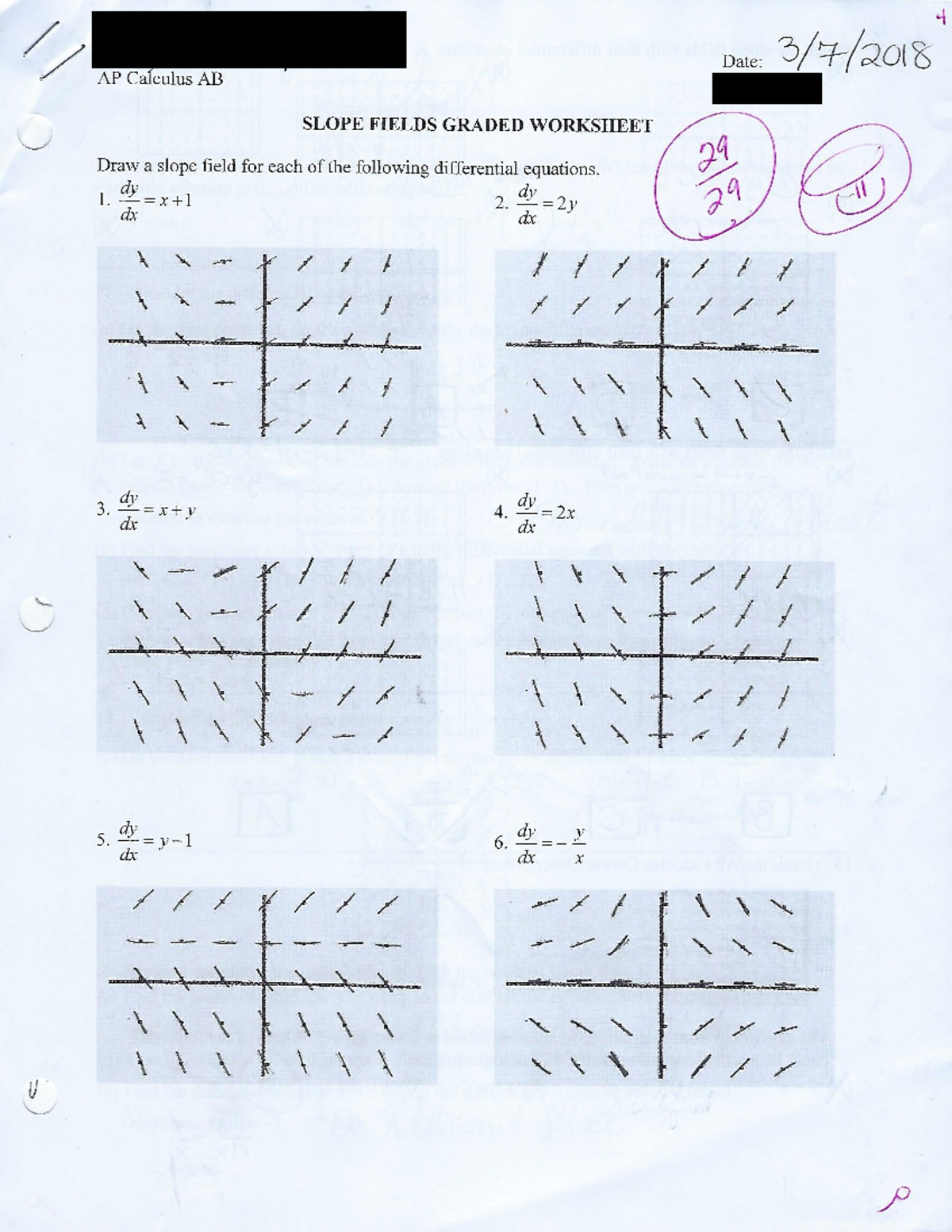 Slope Fields Graded Worksheet 4 Date AP Calculus AB SLOPE FIELDS GRADED WORKSHEET Draw A Slope Studocu