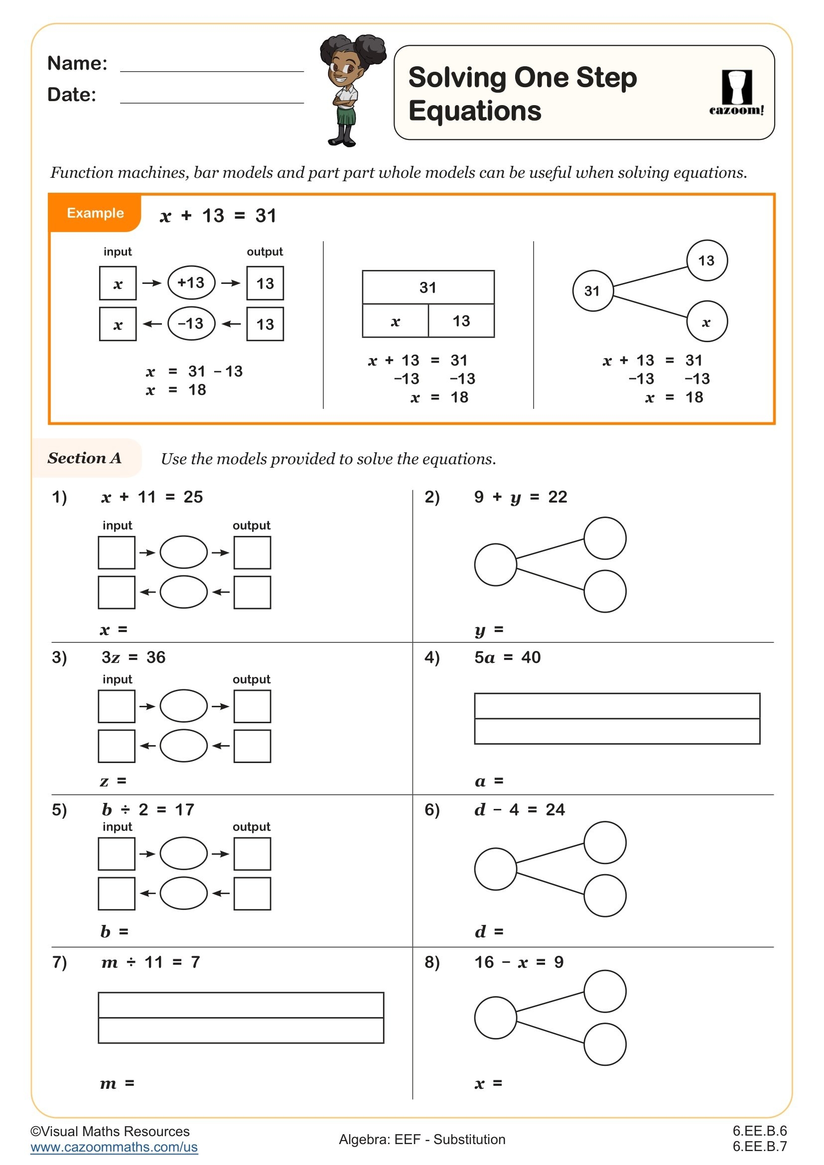 Solving One Step Equations Worksheet Fun And Engaging 6th Grade And 6th Grade Algebra EEF Worksheet
