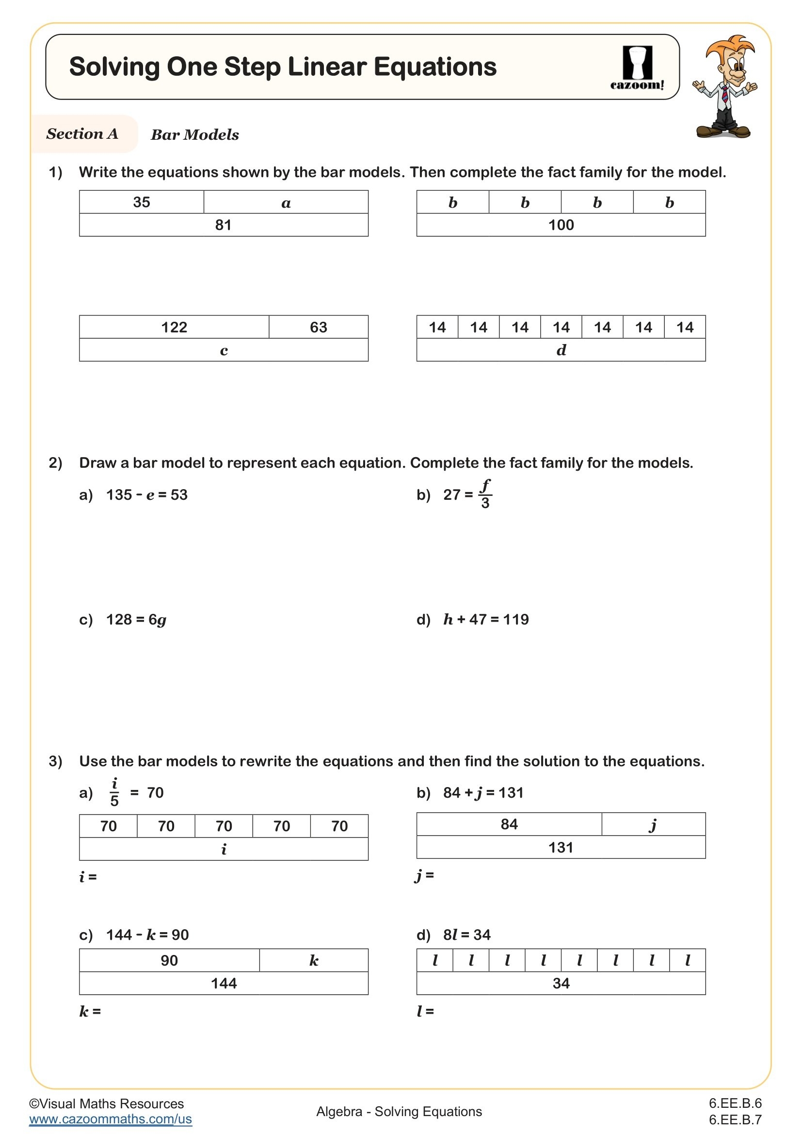 1 step equations worksheet