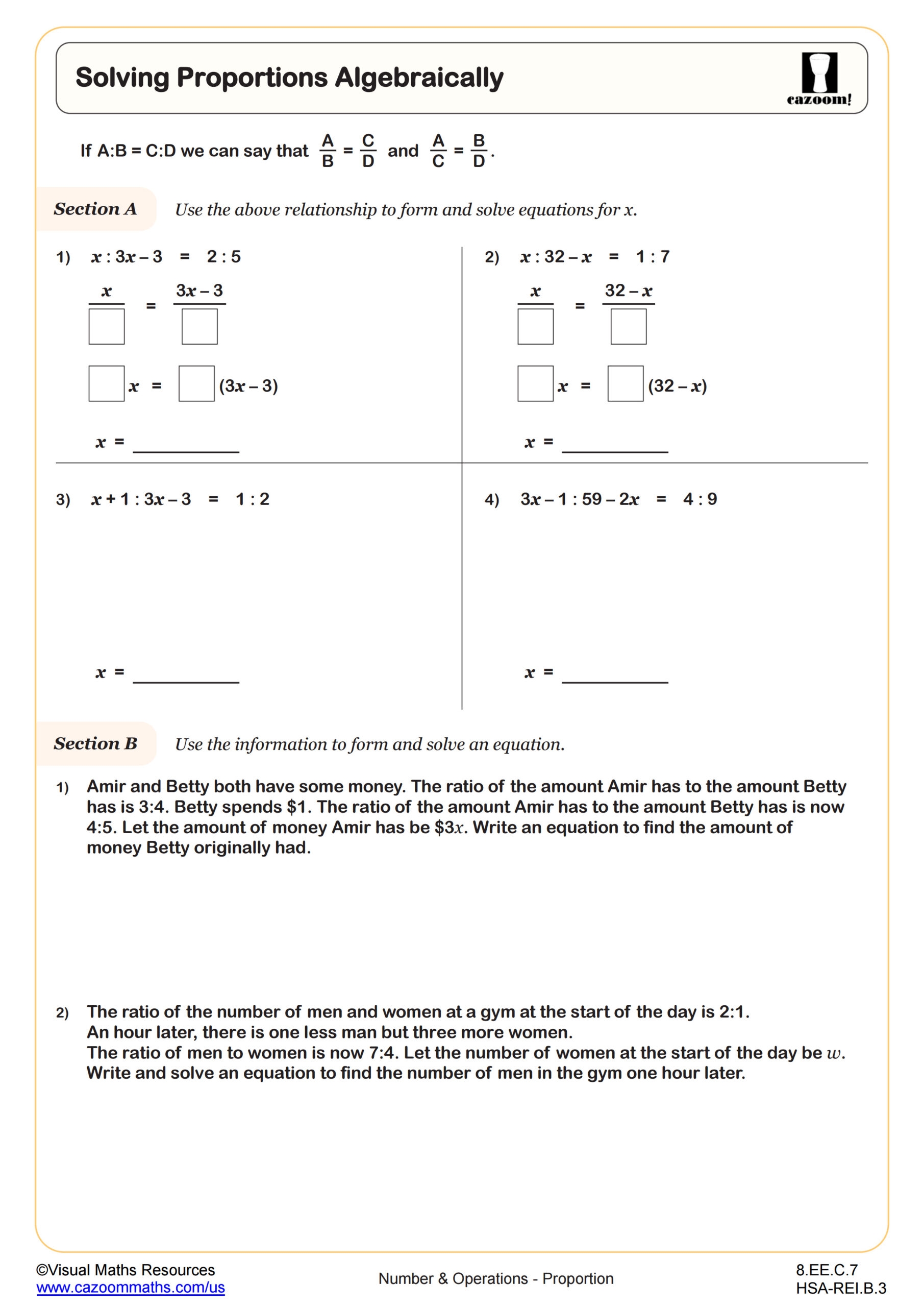 Solving Proportions Algebraically Worksheet 8th Grade PDF Worksheets
