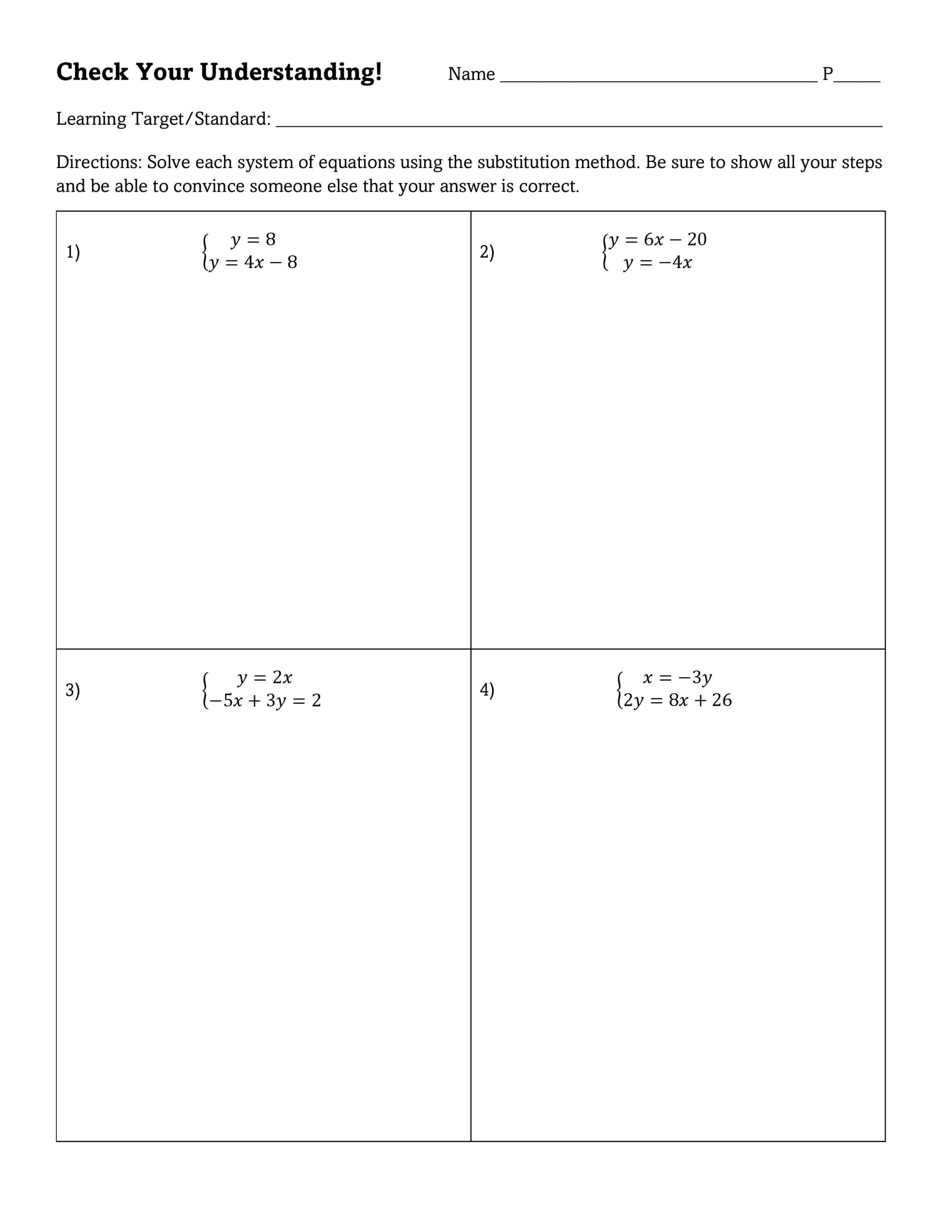 solving systems of equations by substitution worksheet