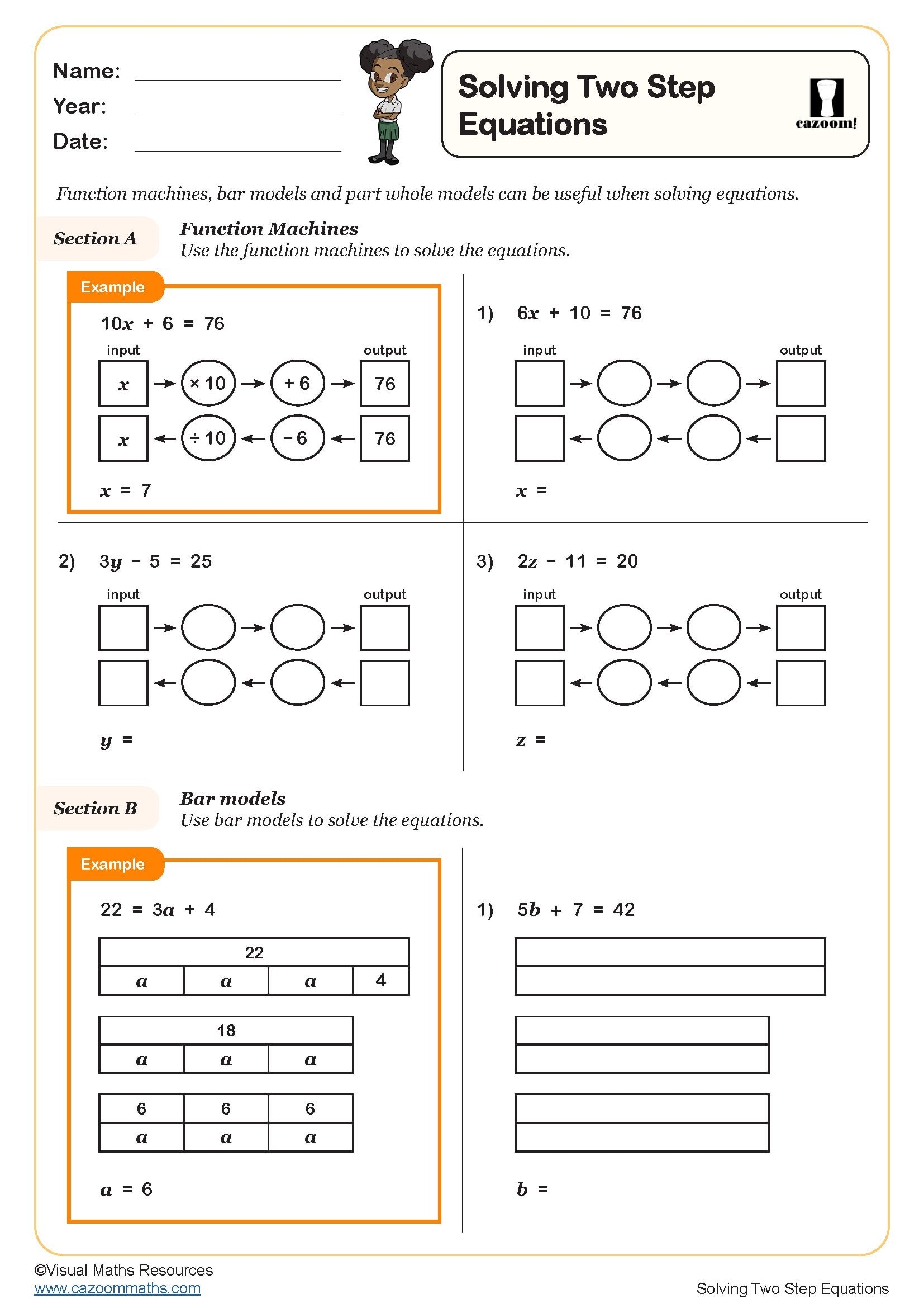 Solving Two Step Equations Worksheet PDF Printable Algebra Worksheets