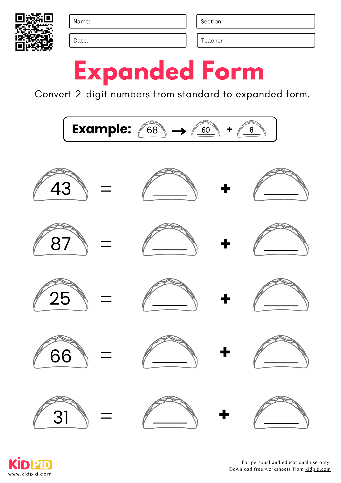 Standard Form To Expanded Form 2 Digit Worksheets For Grade 1 Kidpid