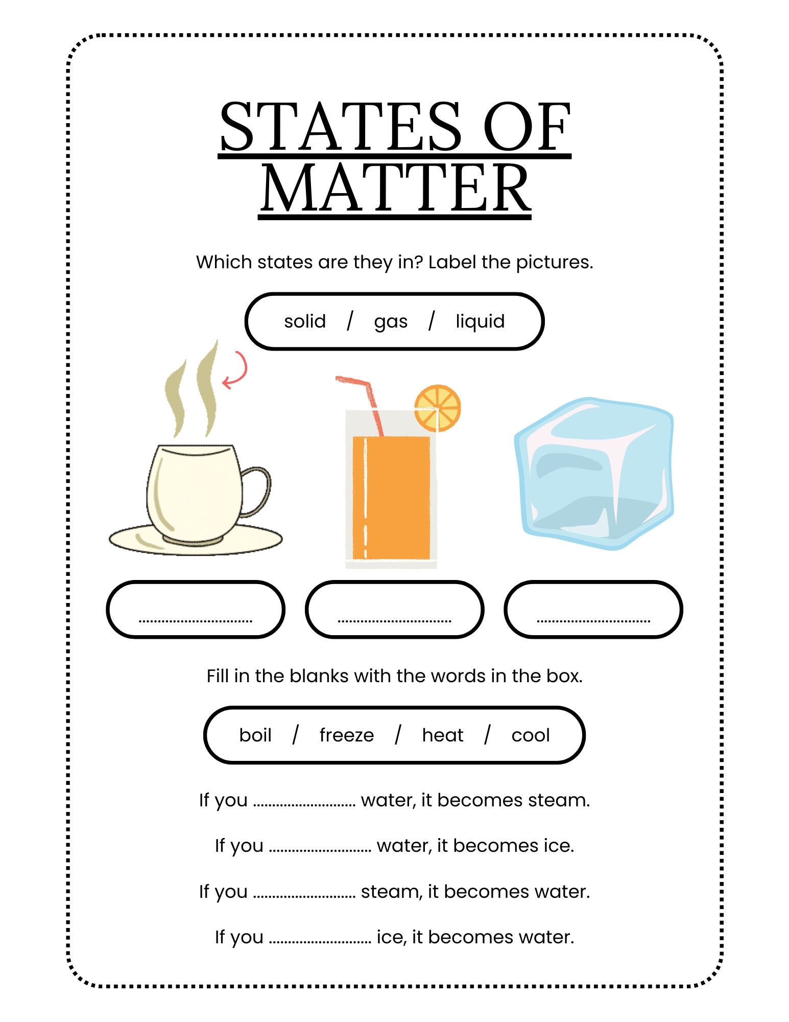 states of matter worksheet