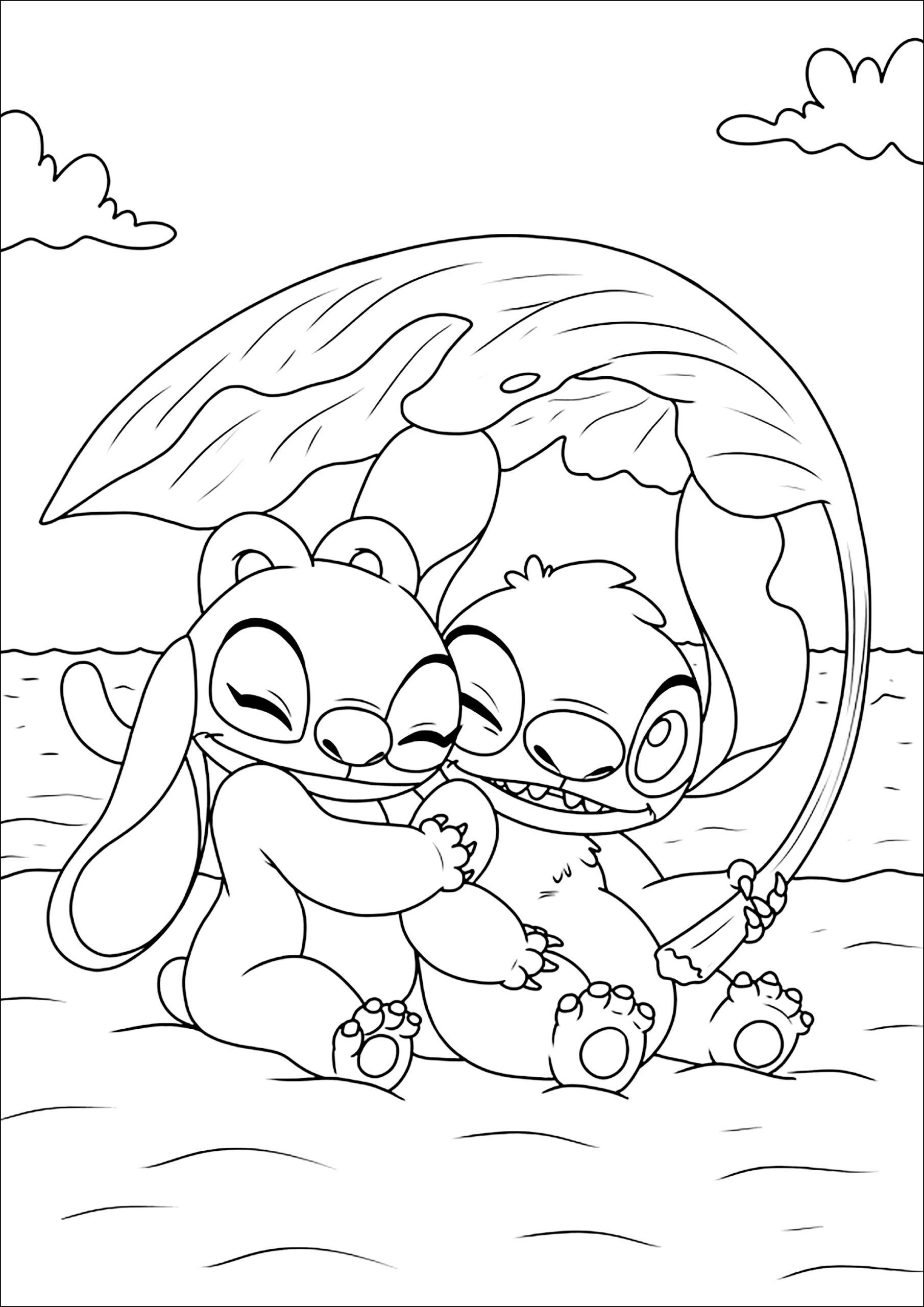 Stitch And His Girlfriend Angel At The Beach Lilo And Stitch Coloring Pages Stitch And His Girlfriend Angel At The Beach Lilo And Stitch Coloring Pages
