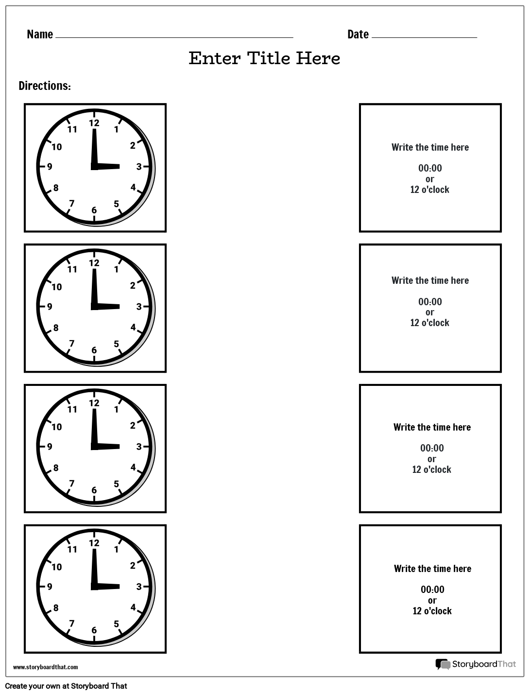 Storyboard That Telling Time Worksheet Creator