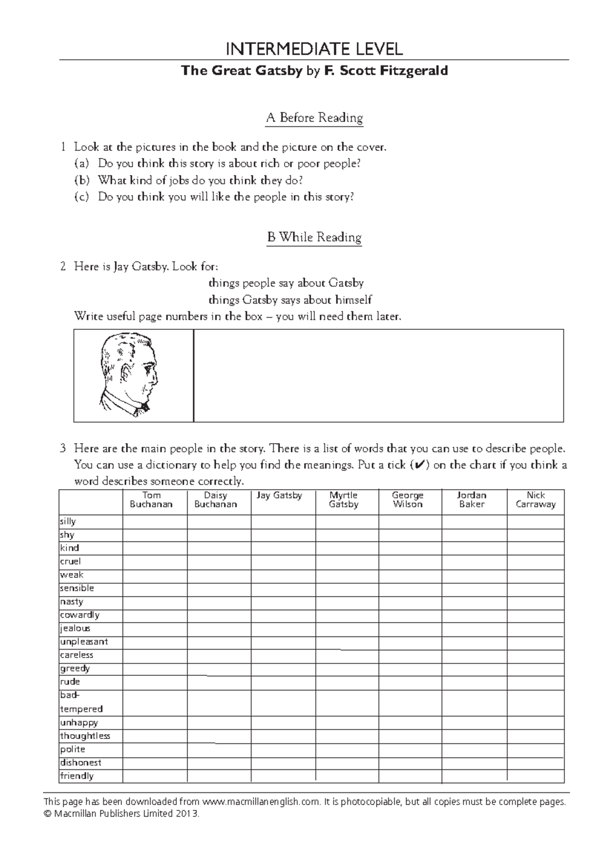 The Great Gatsby Worksheet HEINEMANN ELT GUIDED READERS N Worksheet N A Before Reading 1 Look At Studocu